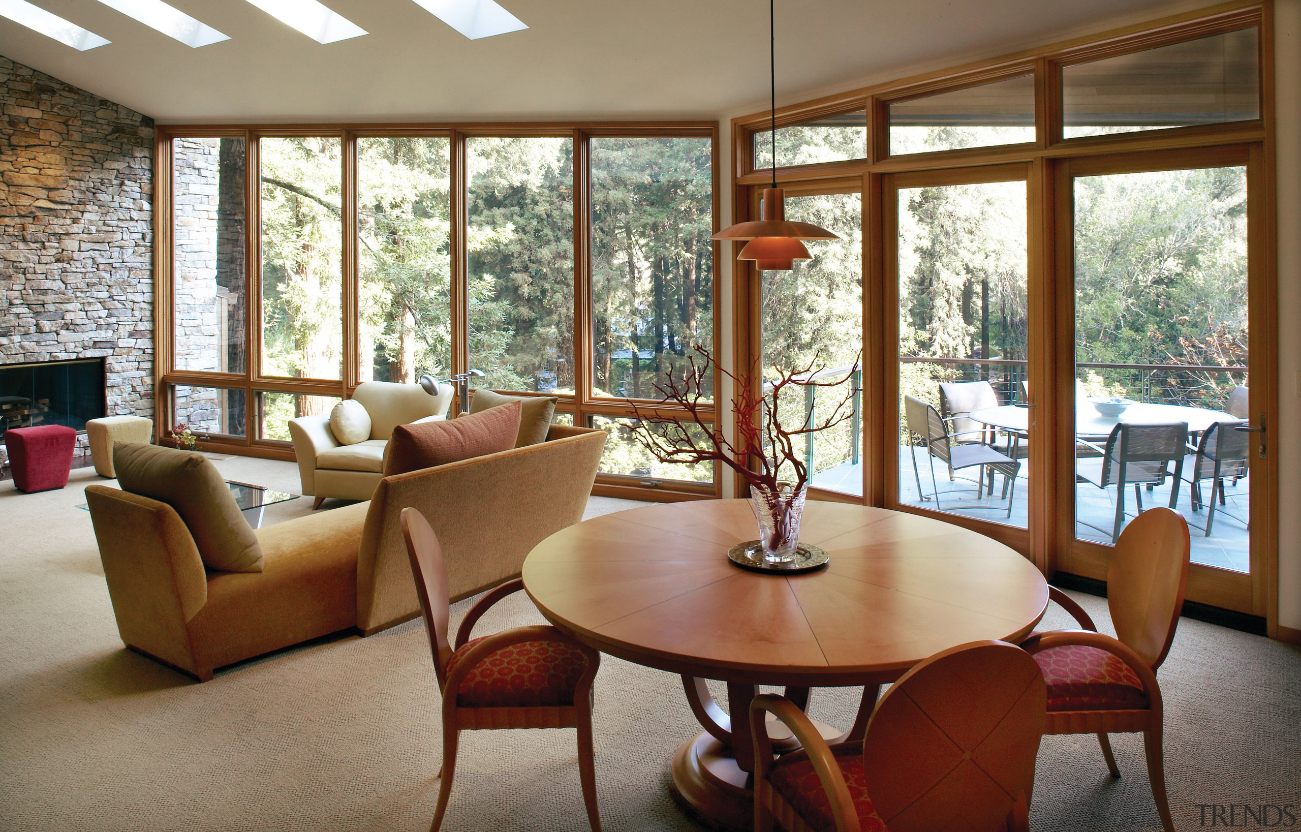 View of the dining area - View of home, house, interior design, living room, real estate, room, table, window, wood, brown, gray