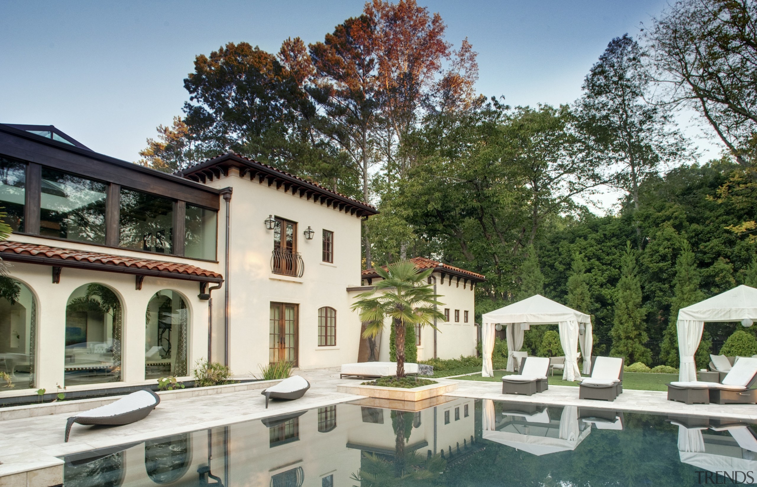 View of traditional home and pool area. - estate, hacienda, home, leisure, mansion, property, real estate, resort, swimming pool, villa, white