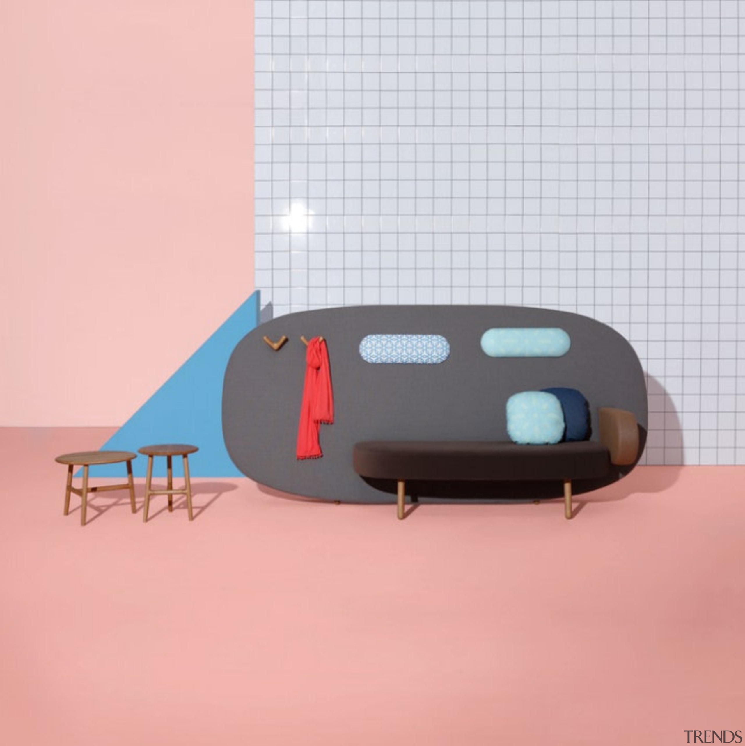 A playful mix of shapes, colours and textures design, product, product design, table, pink, white