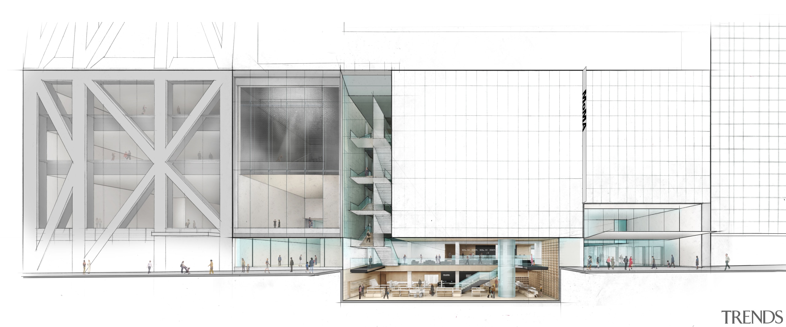 MoMA 53rd Street elevation  - The Museum of architecture, building, facade, house, interior design, line, room, white