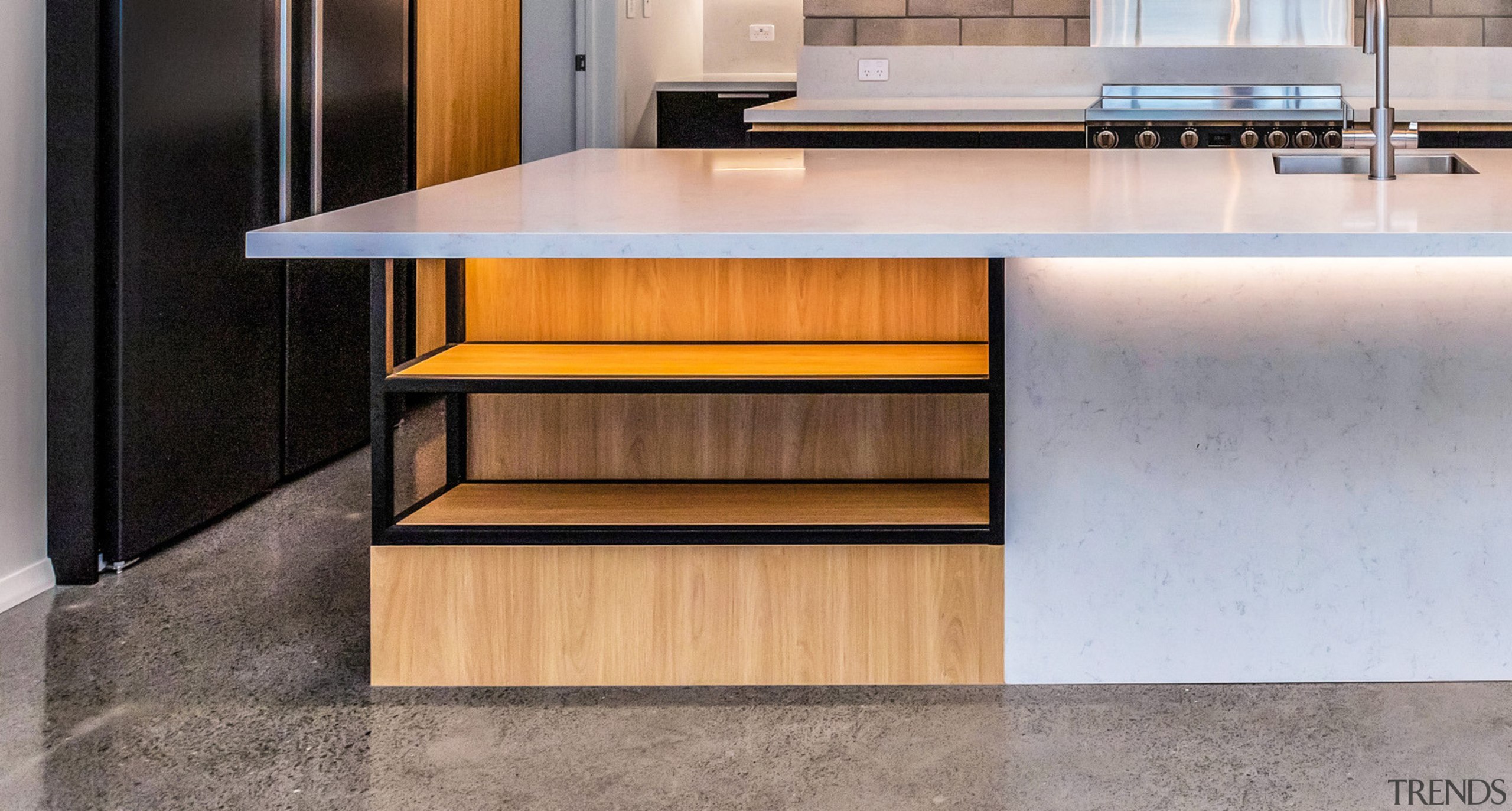 Cinderblock and character steel elements give this kitchen 