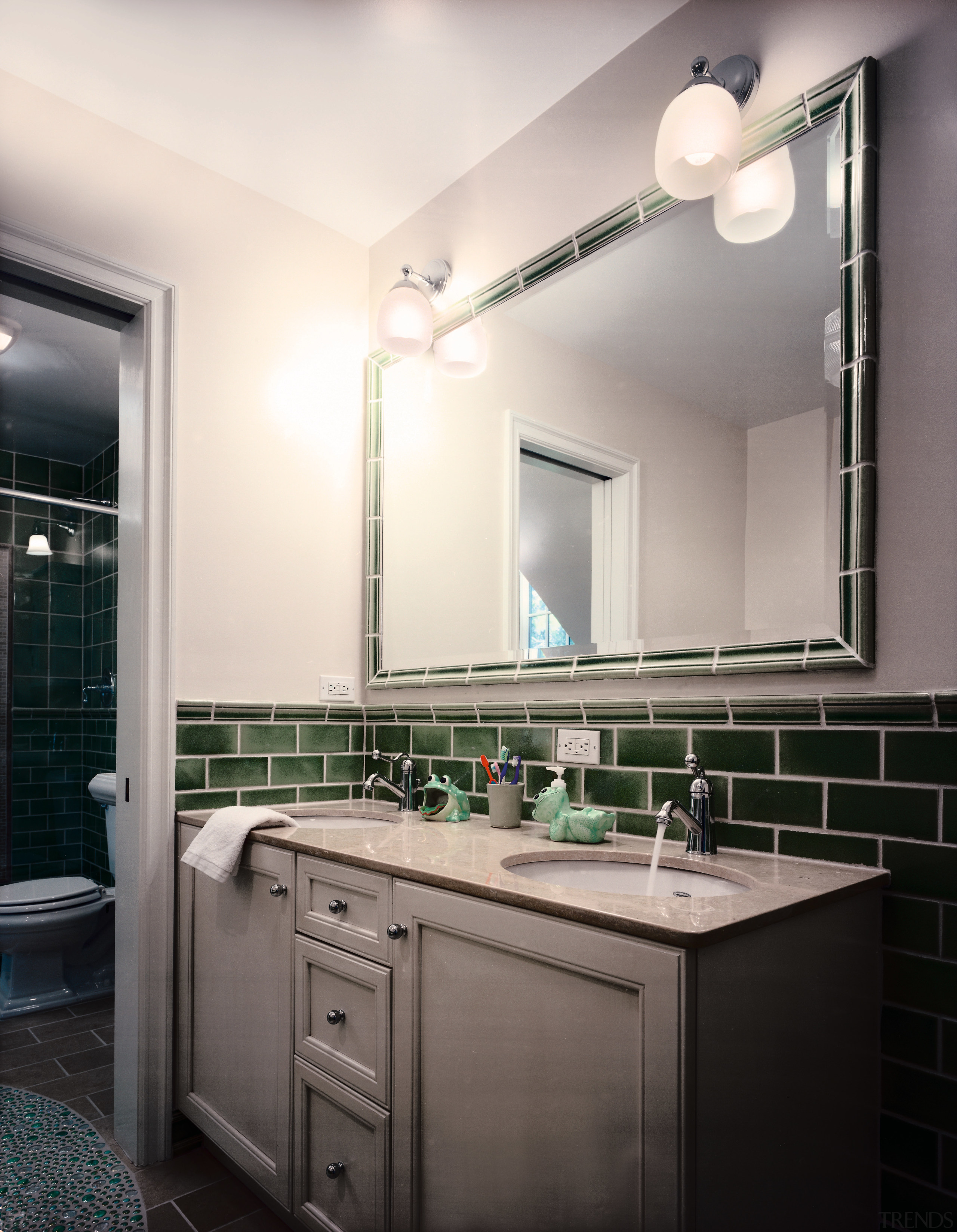 view of this bathroom featuring a double vainty bathroom, bathroom accessory, ceiling, home, interior design, room, sink, white, gray, black