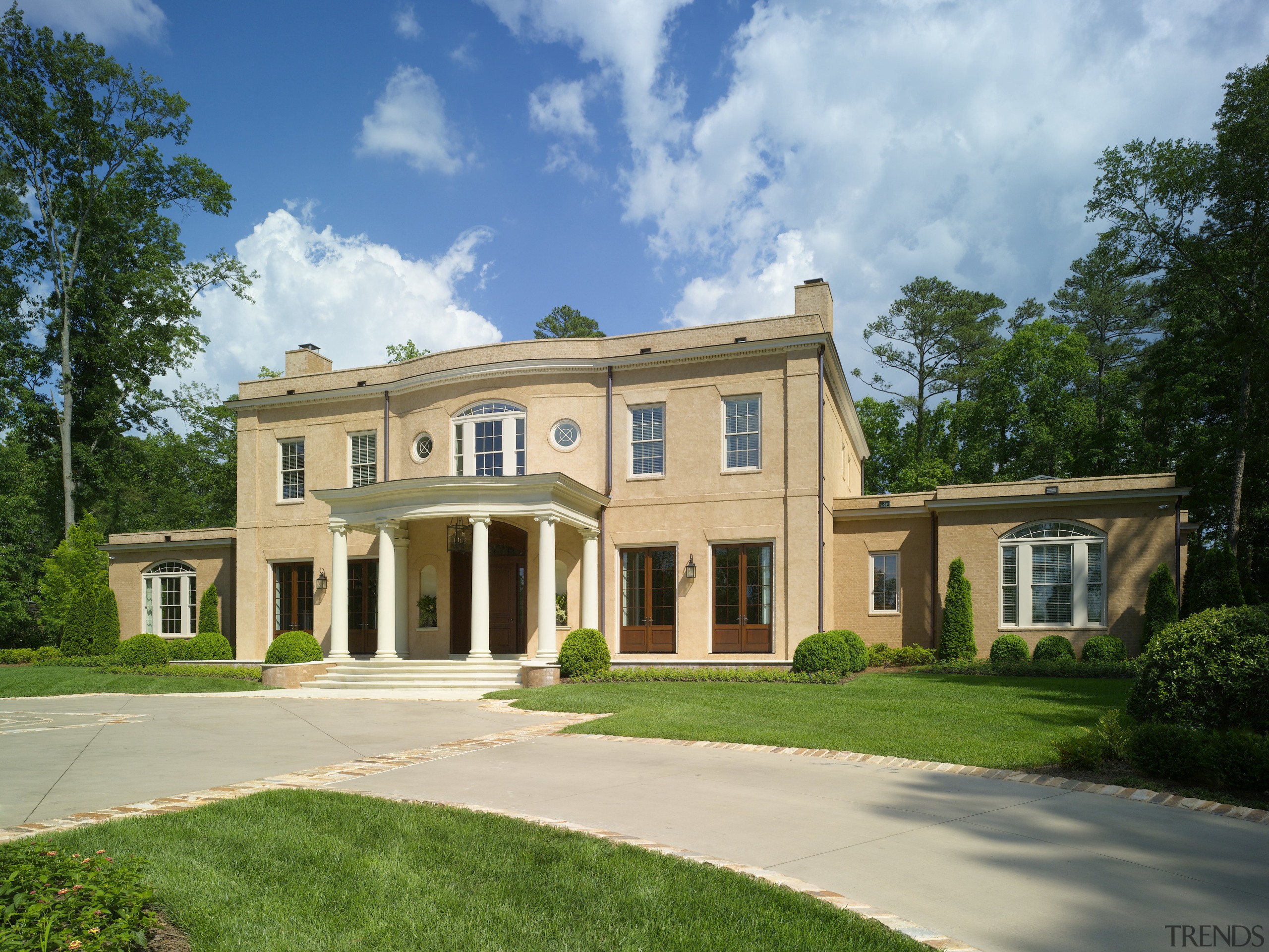 Exterior view of a Regency-styled home. - Exterior building, cottage, elevation, estate, facade, farmhouse, historic house, home, house, manor house, mansion, neighbourhood, official residence, plantation, property, real estate, residential area, suburb, villa, window