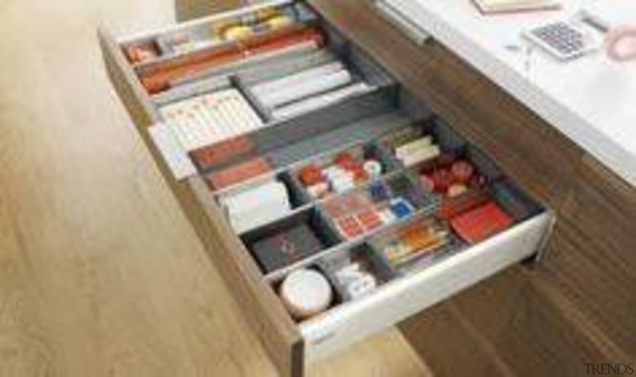 Internal Drawer Organisation from Blum - My Dream drawer, furniture, product, table, brown, white