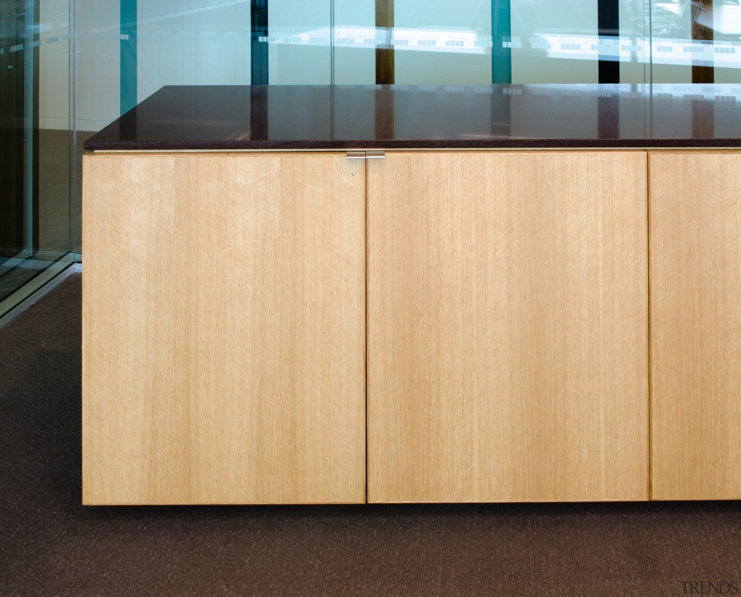 A view of polished timber partitioning screens,some moveable. cabinetry, floor, flooring, furniture, hardwood, plywood, product design, sideboard, wood, wood stain, orange