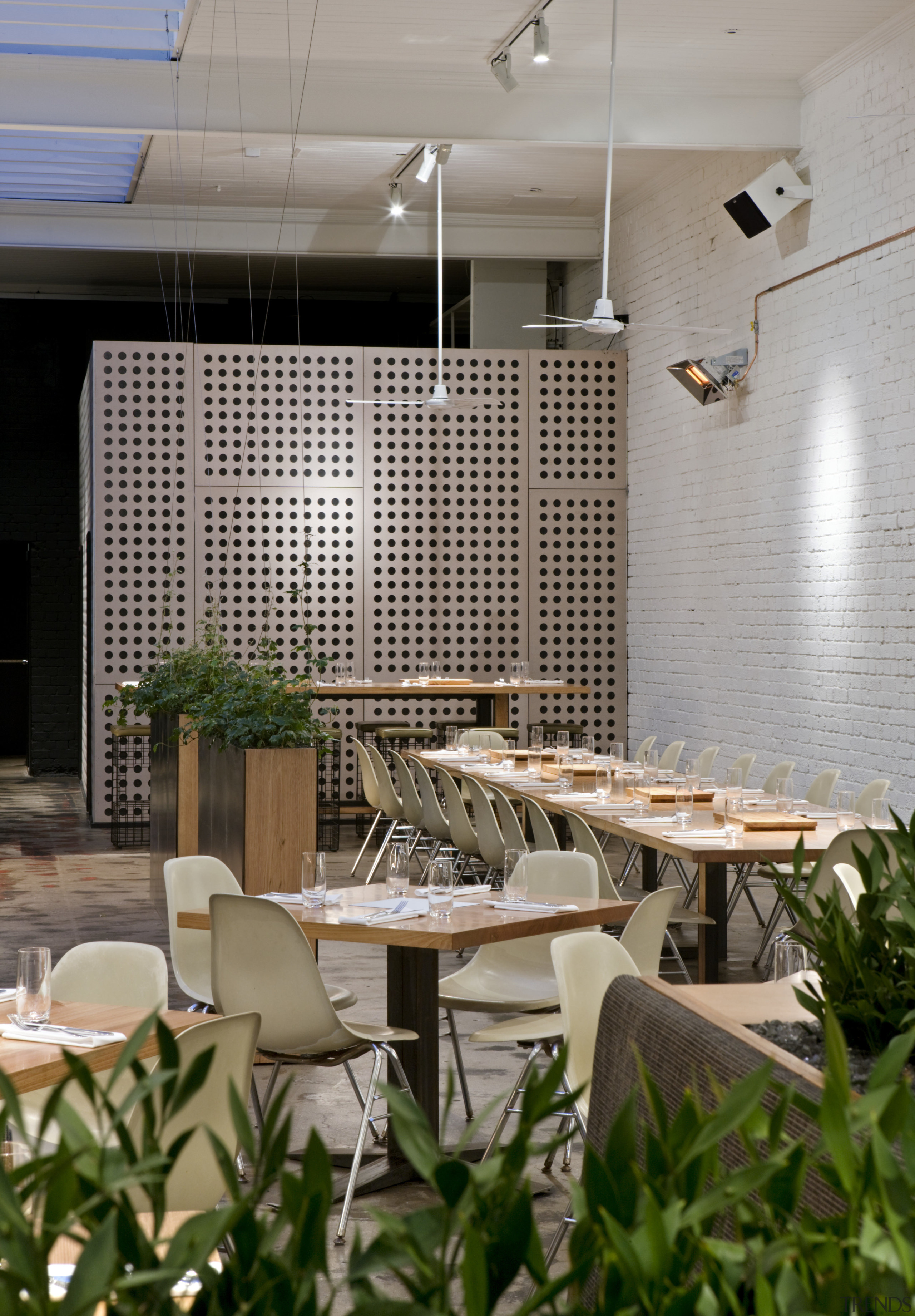 View of the cafe area at the St architecture, interior design, restaurant, table, gray