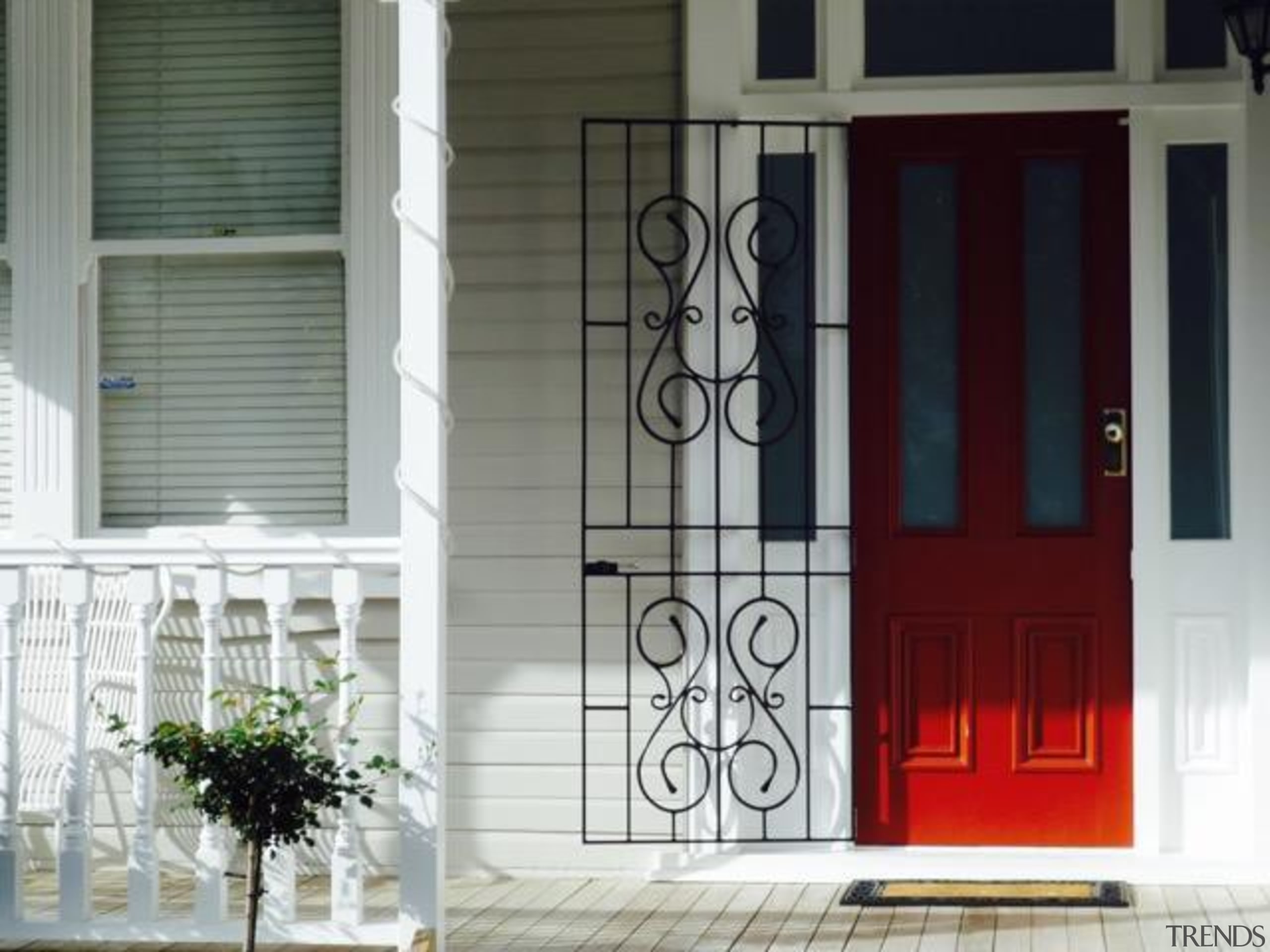 grange view road enhanced.jpeg - grange_view_road_enhanced.jpeg - architecture architecture, door, facade, gate, home, house, iron, porch, screen door, structure, window, gray, white