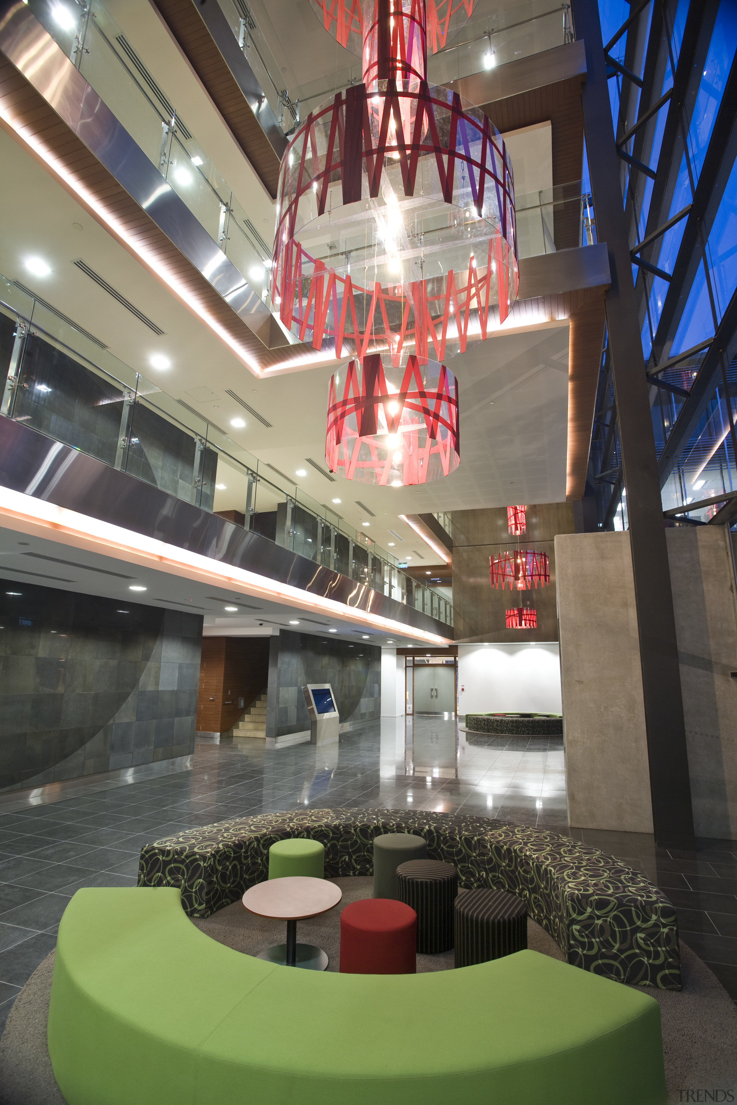 View of the atrium of the main commercial architecture, interior design, lobby, gray, black
