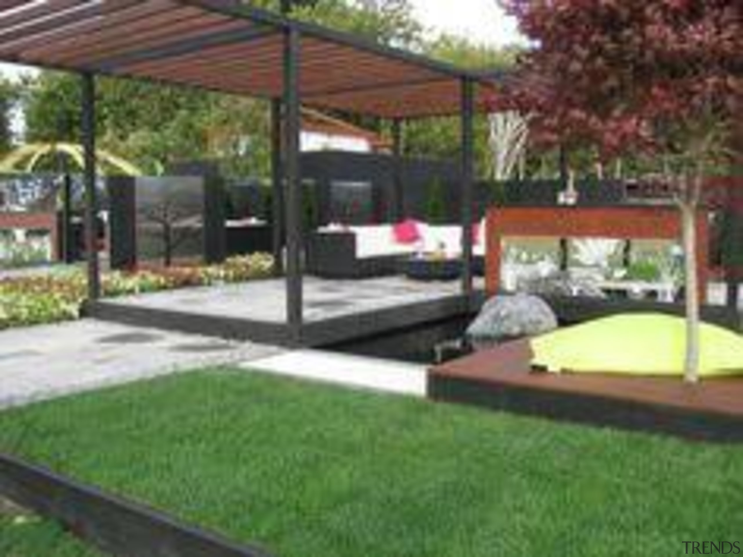 At Ellerslie International Flower Show - At Ellerslie backyard, canopy, garden, grass, lawn, outdoor structure, pergola, plant, property, real estate, roof, yard, green