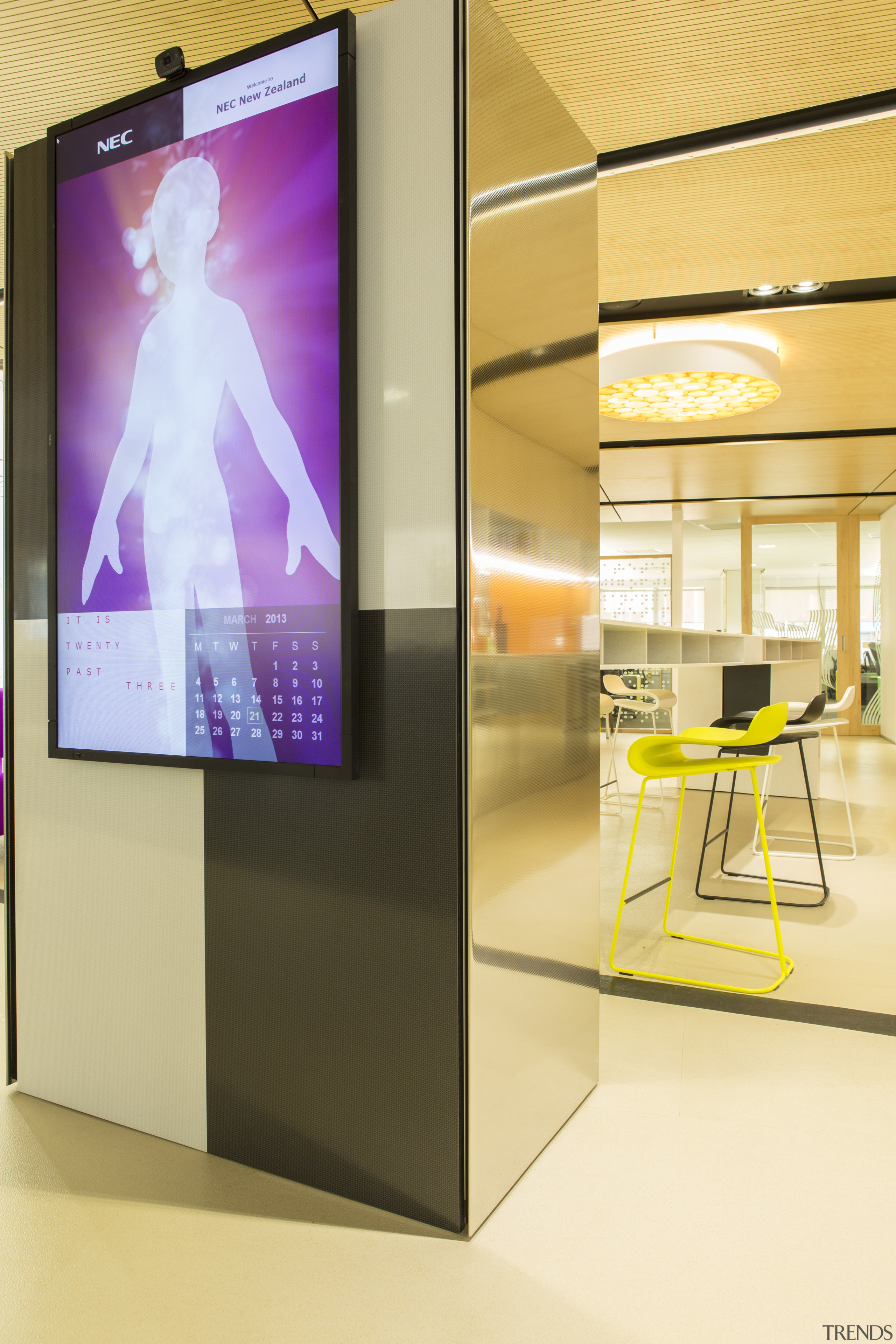 Stainless steel panels add a reflective finish to display advertising, display case, exhibition, furniture, interior design, product design, orange