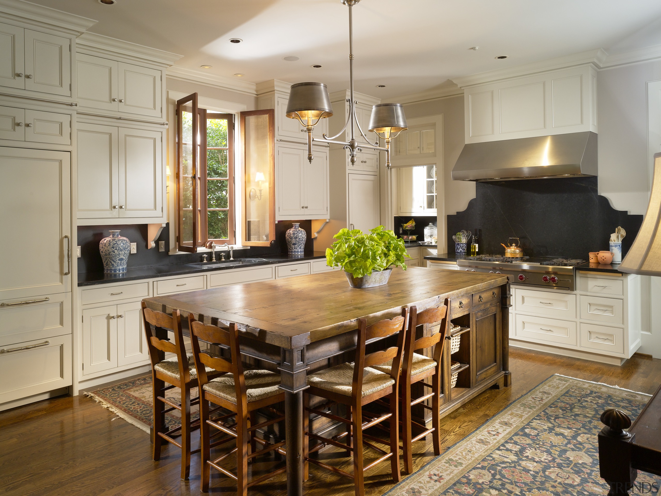 Large traditional kitchen by Architect Keith Summerour cabinetry, countertop, cuisine classique, floor, flooring, hardwood, interior design, kitchen, room, wood flooring, gray