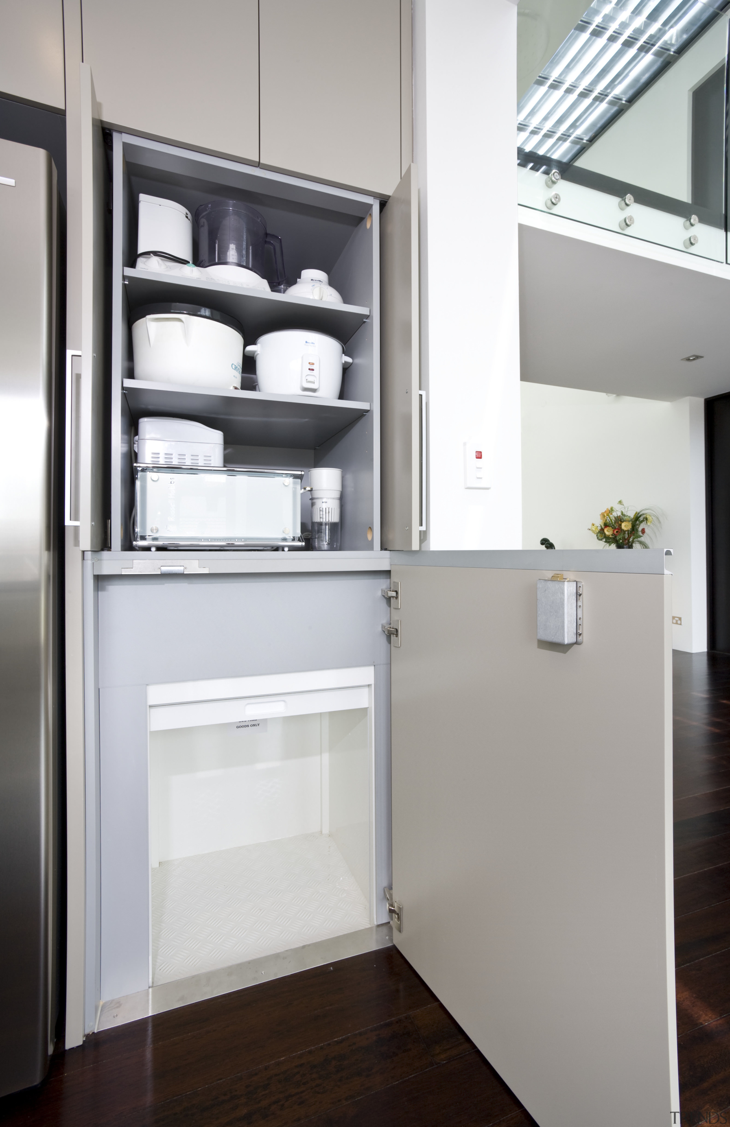 Image of kitchen designed by Rob Hendrickx for home appliance, gray, white