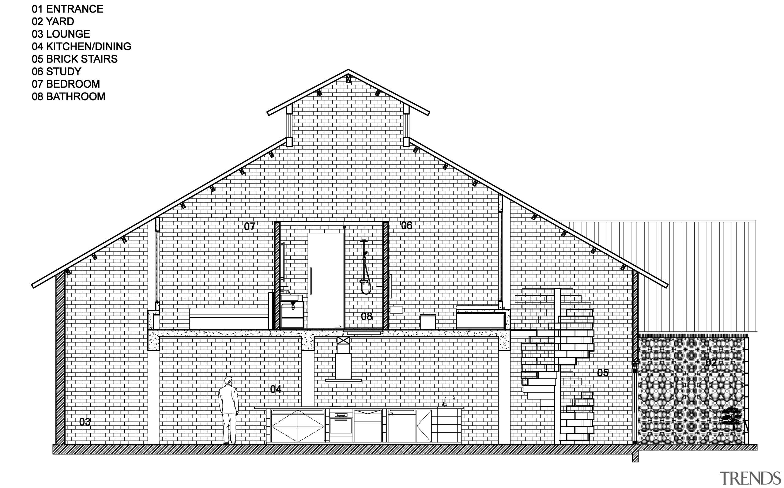 Cross section of an office-apartment conversion by Singapore architecture, area, artwork, barn, black and white, building, design, diagram, drawing, elevation, facade, home, house, line, line art, plan, product design, roof, shed, structure, technical drawing, white