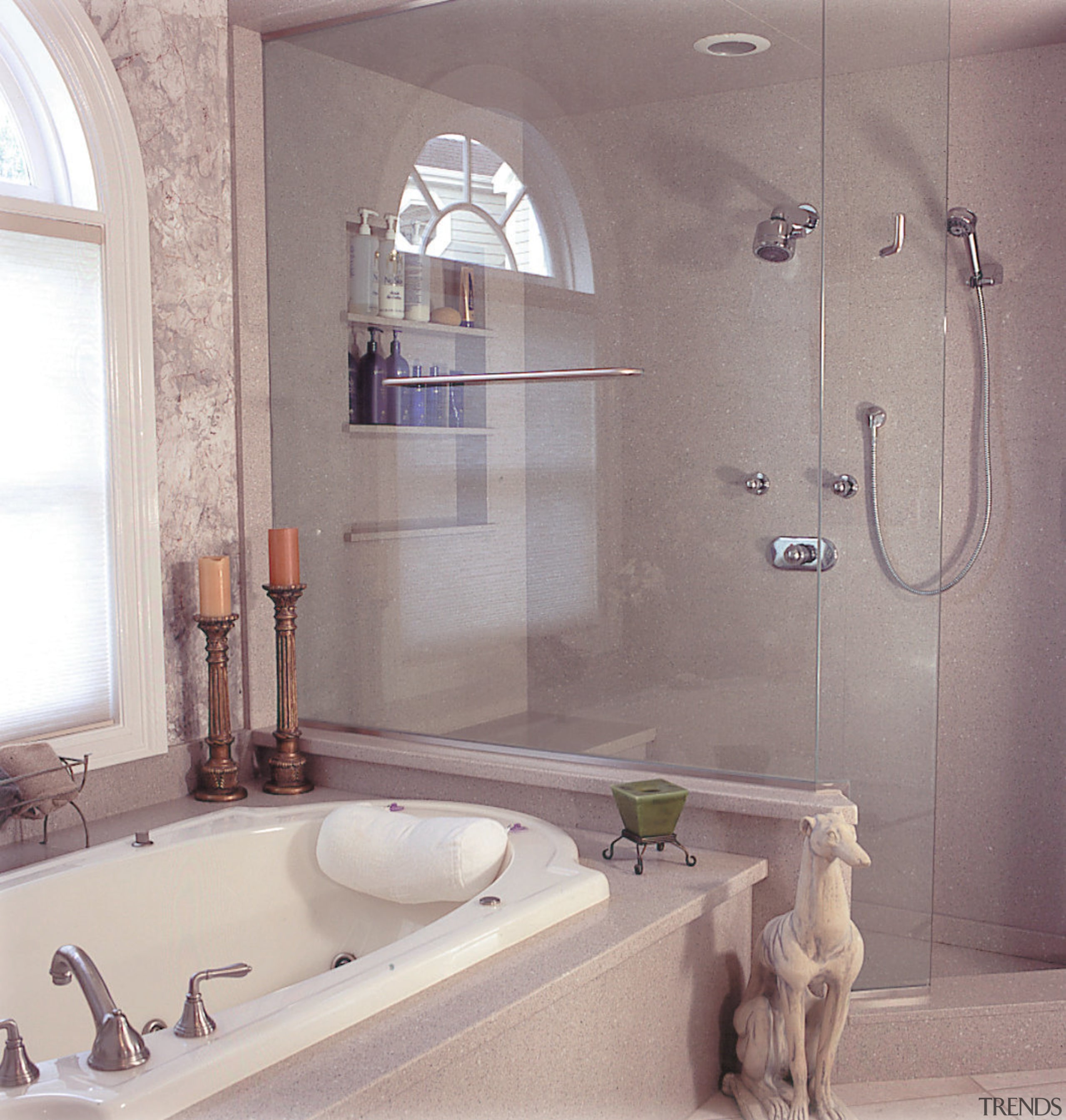 View of this bathroom - View of this bathroom, bathtub, floor, interior design, plumbing fixture, room, tap, tile, wall, window, gray