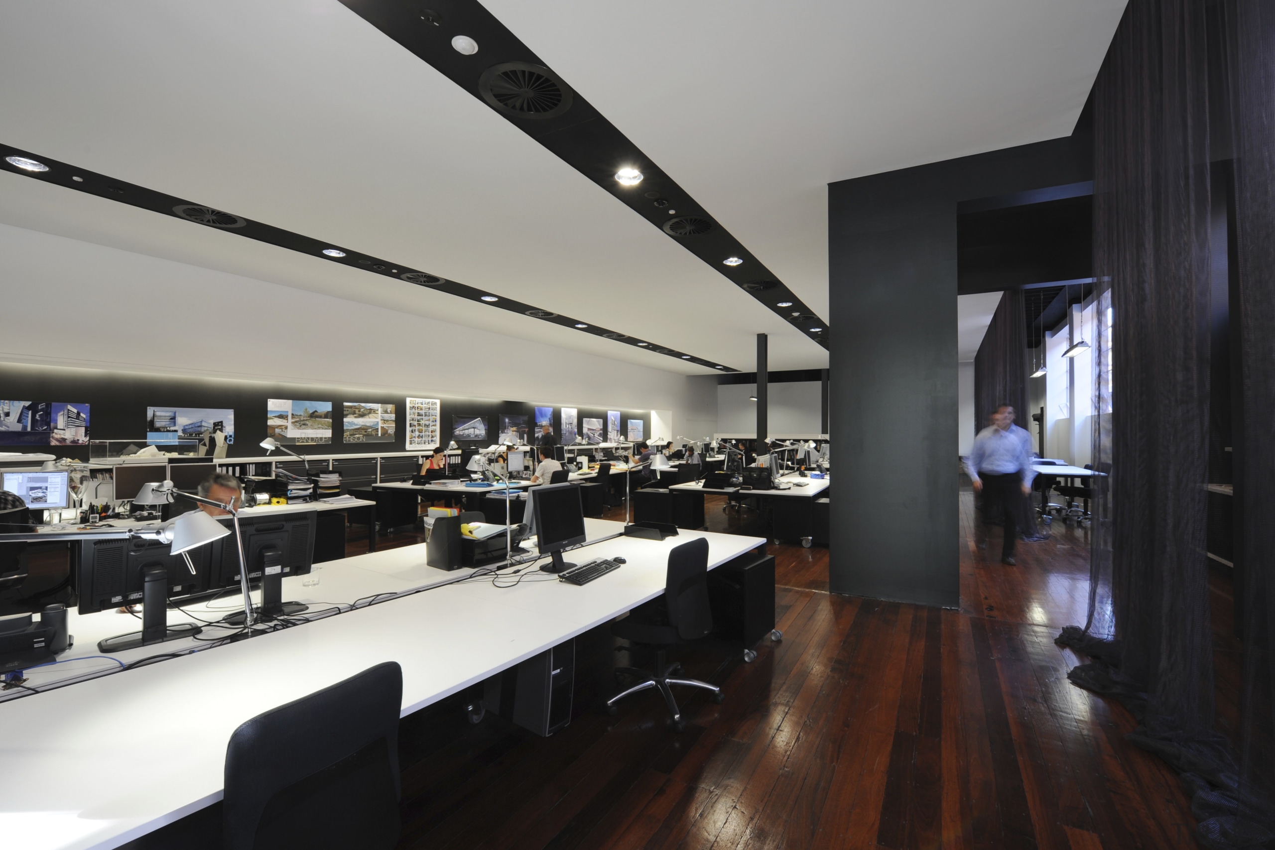 Architectural firm Coz Howlett &amp; Bailey Woodland relocated interior design, restaurant, black, gray