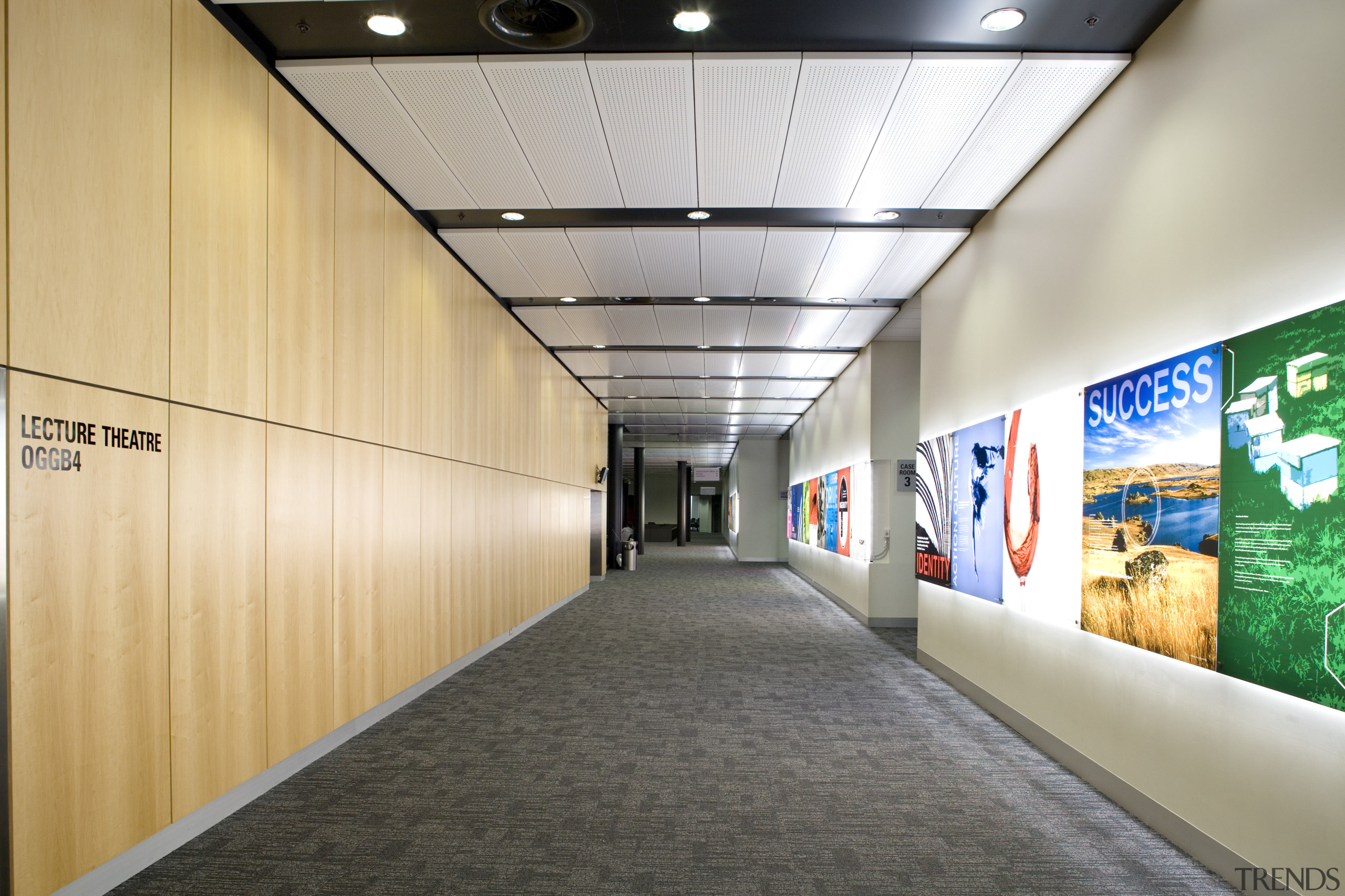 interior view of the Owen G Glenn Building ceiling, infrastructure, gray, orange