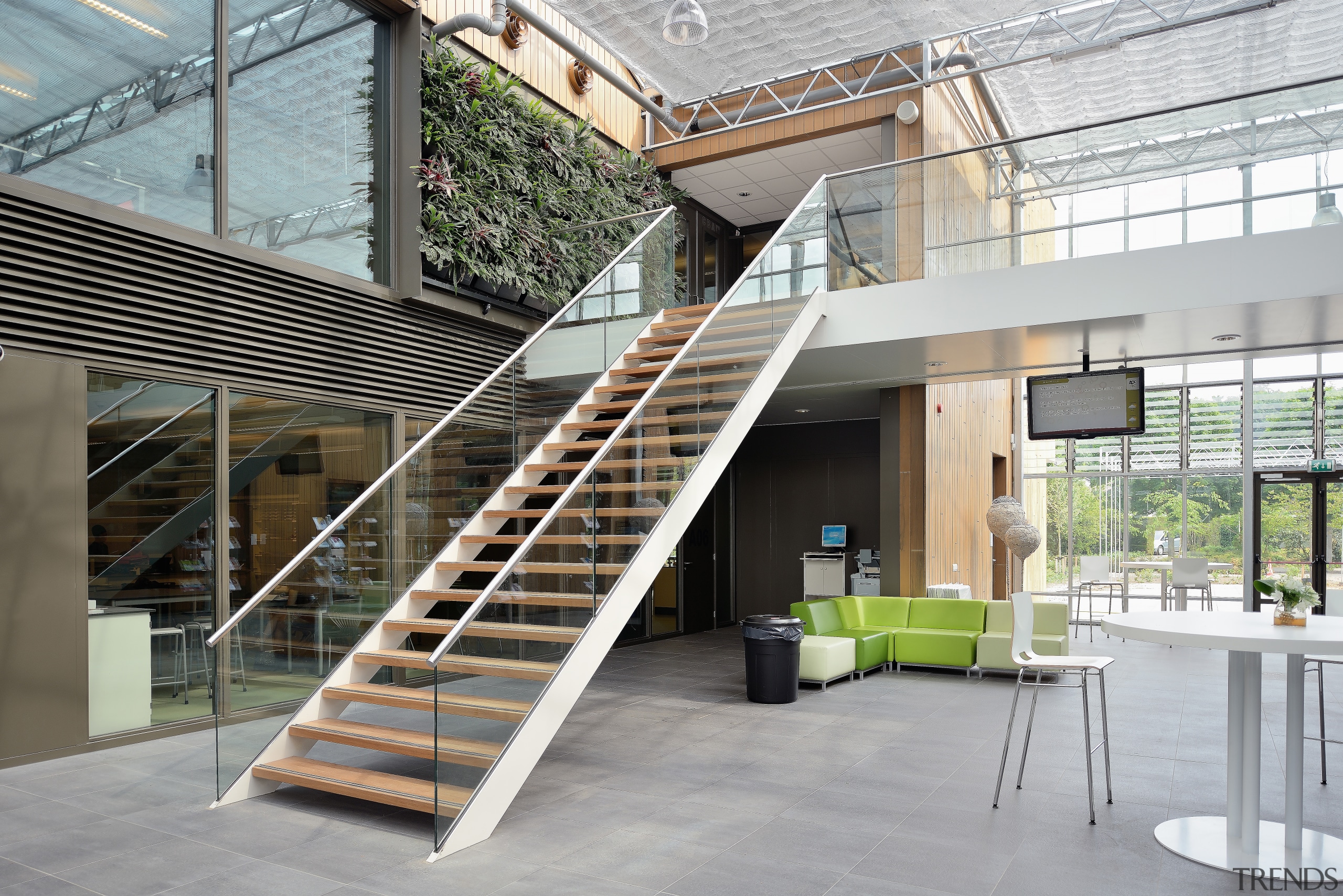 The Flex Fit system allows for easy lateral architecture, daylighting, handrail, stairs, gray, white