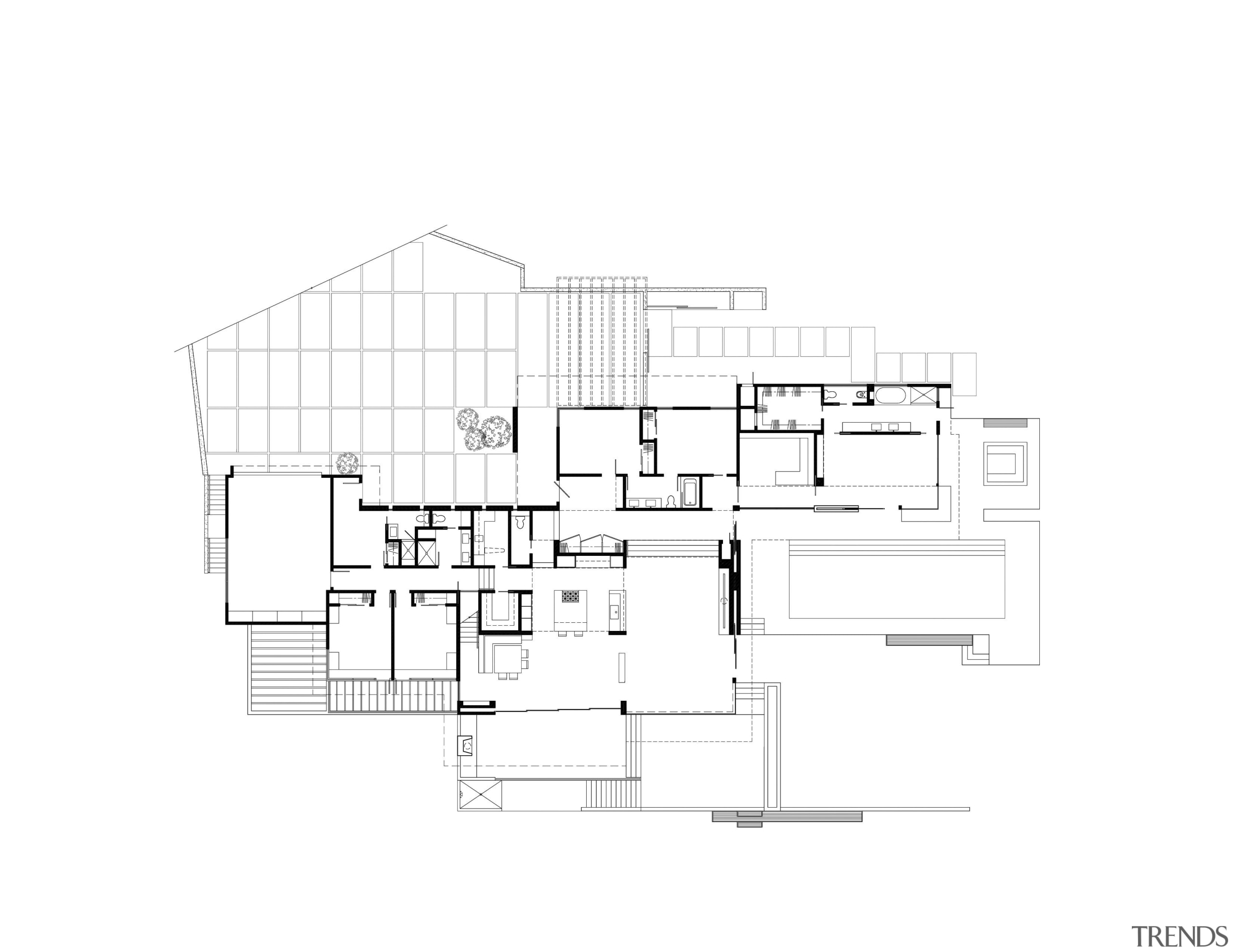 This house was remodeled by Robert Swatt of angle, architecture, area, design, diagram, drawing, elevation, facade, floor plan, font, home, house, line, plan, product, product design, schematic, structure, white