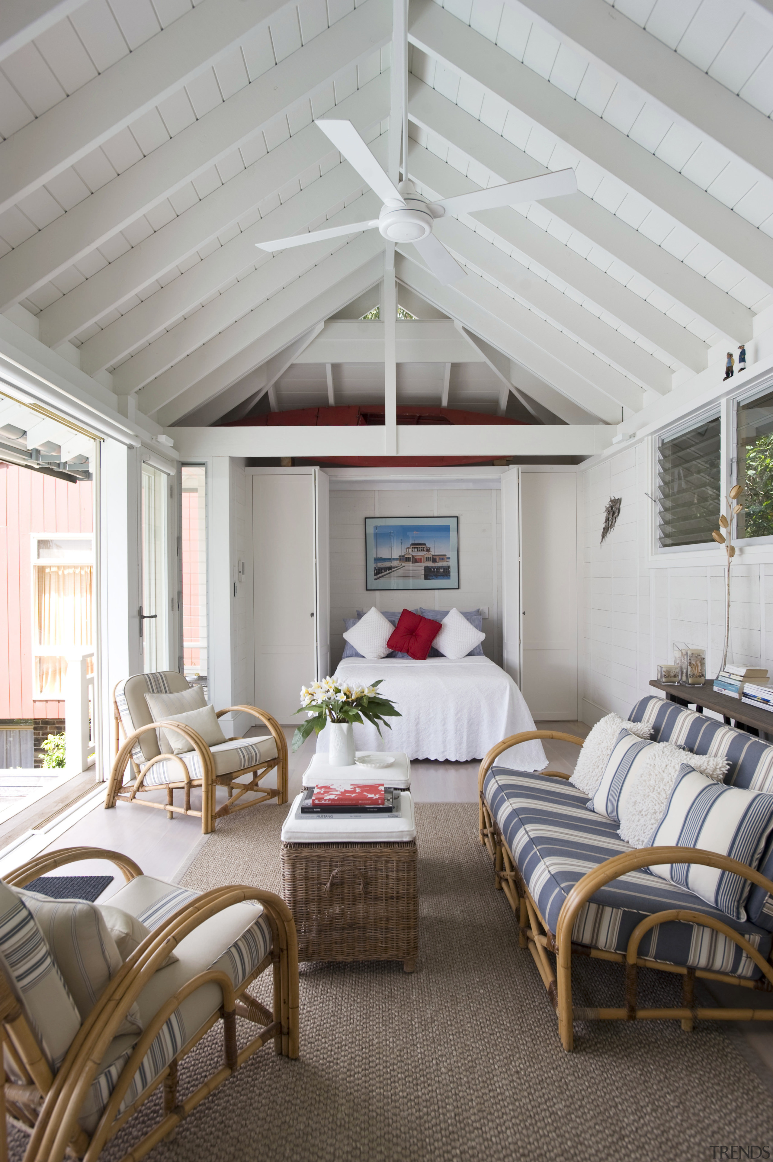 Interior view of a typical Sydney beach house ceiling, daylighting, estate, home, interior design, living room, outdoor structure, porch, real estate, room, window, gray