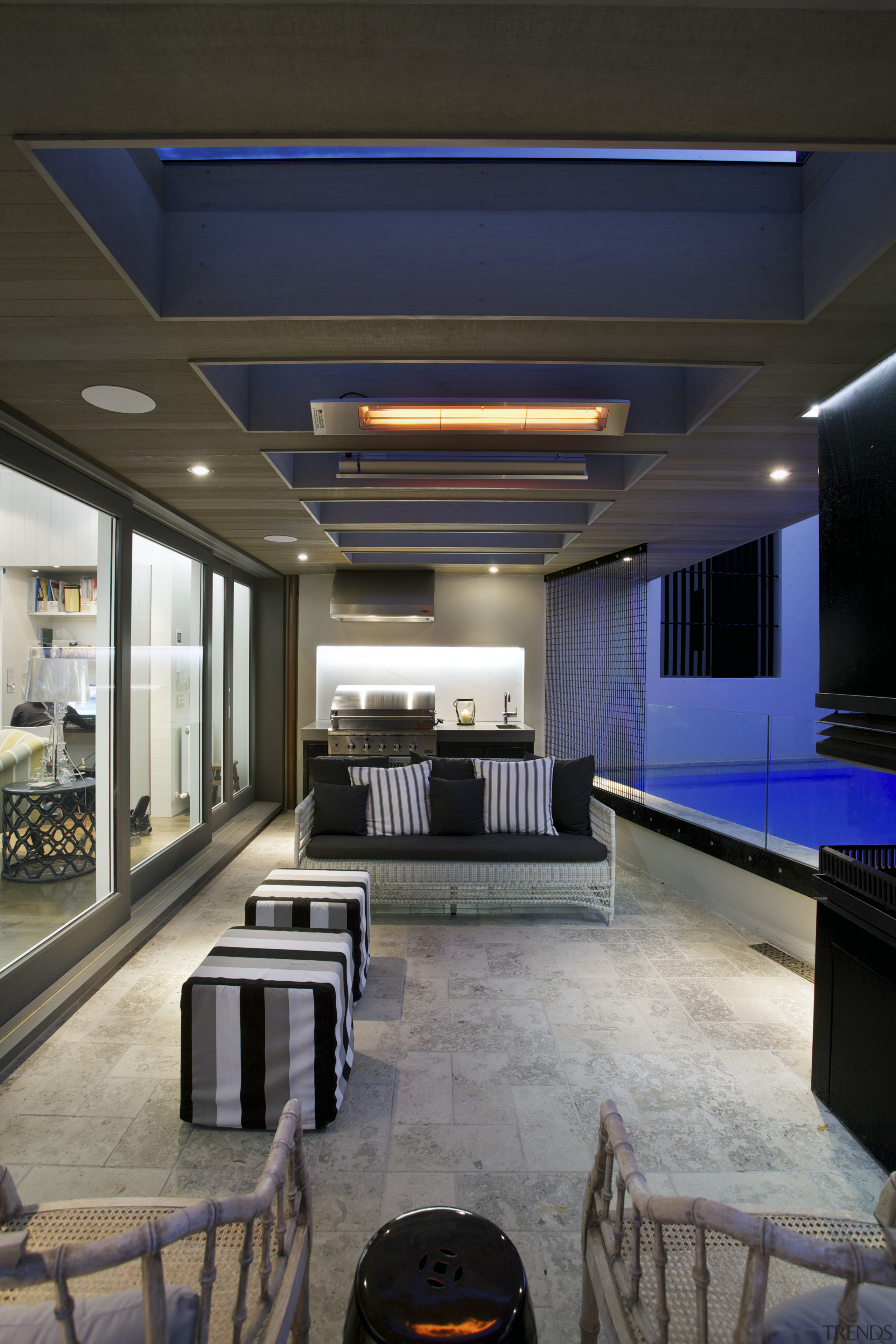 Contemporary outdoor entertaining area - Contemporary outdoor entertaining ceiling, interior design, lighting, living room, lobby, black, gray