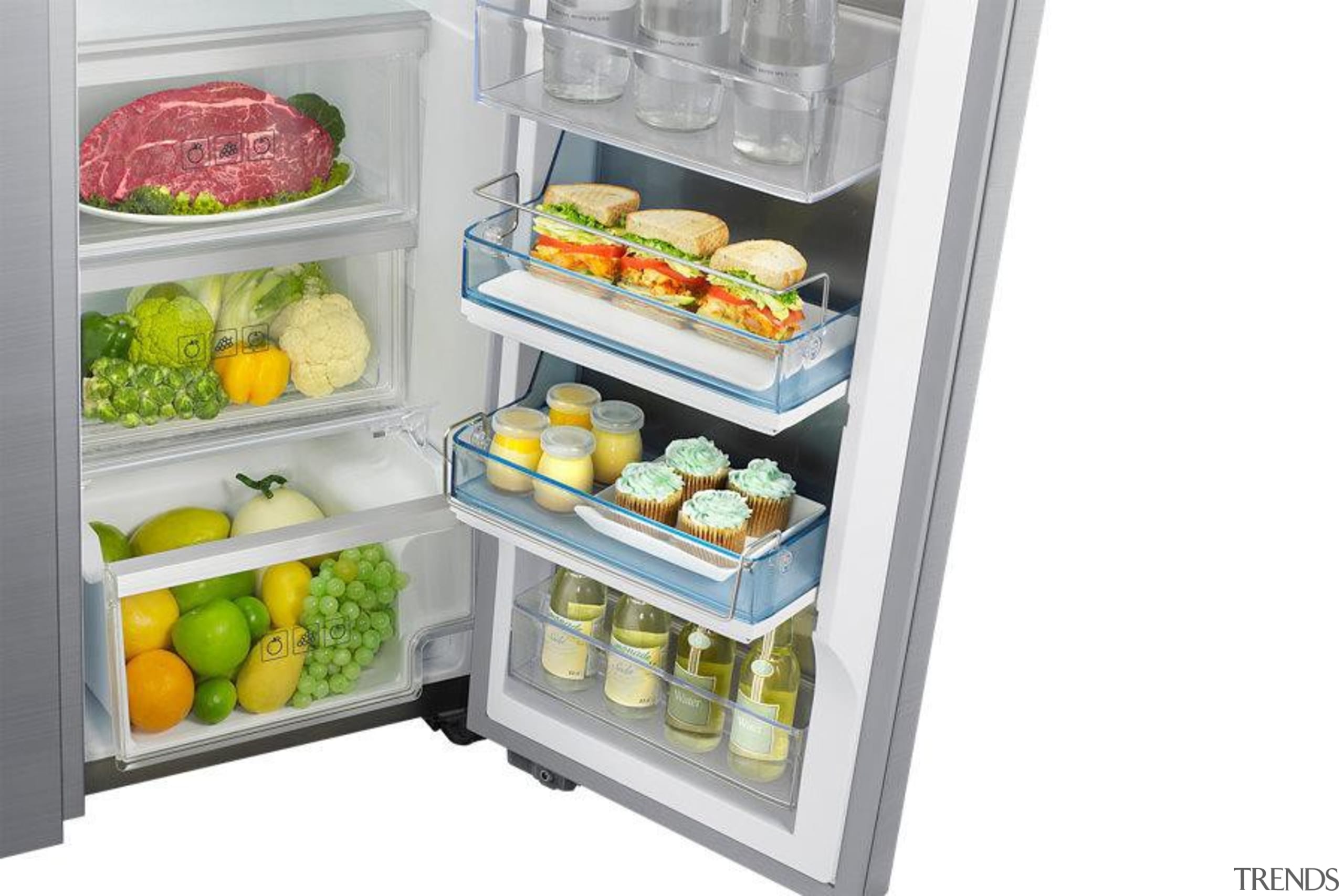 Refrigerator – Side By Side – SRS636SCLS Organize frozen food, home appliance, kitchen appliance, major appliance, produce, product, refrigerator, small appliance, gray, white