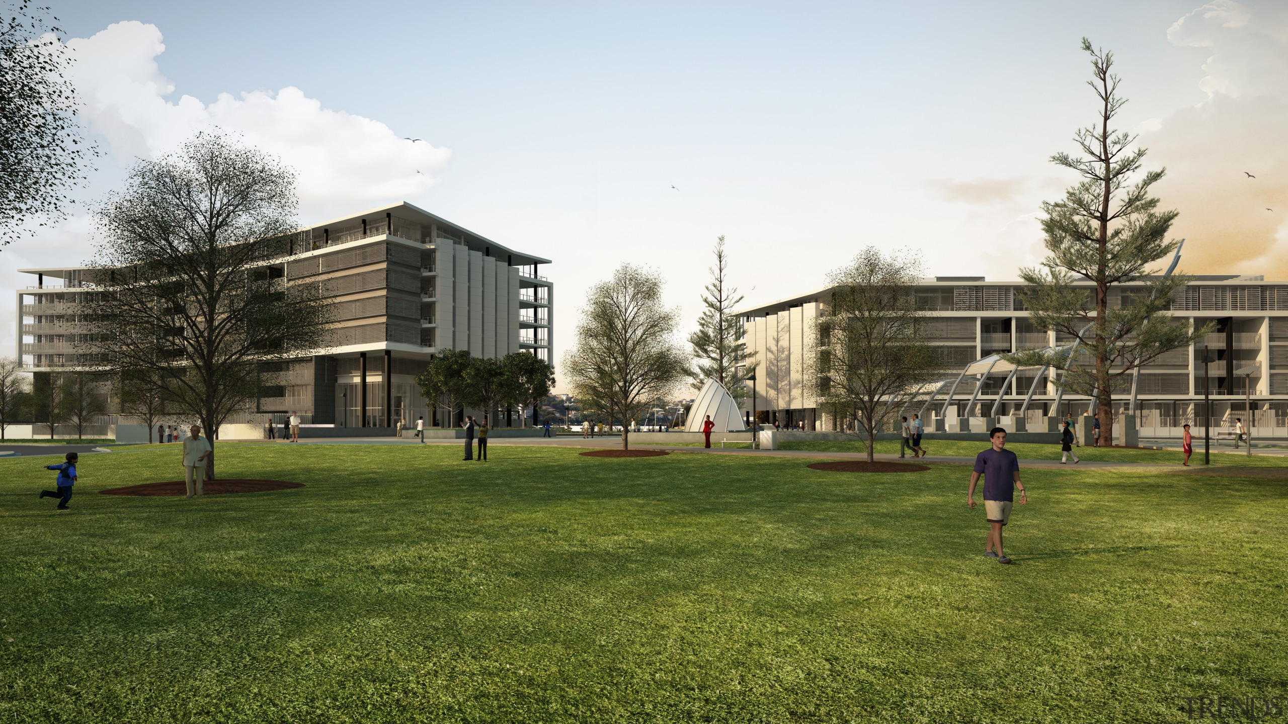 Images of the interior and exterior of Brisbanes architecture, building, campus, city, corporate headquarters, daytime, estate, grass, home, house, lawn, mixed use, neighbourhood, park, plant, public space, real estate, residential area, sky, suburb, tree, urban design, brown, white