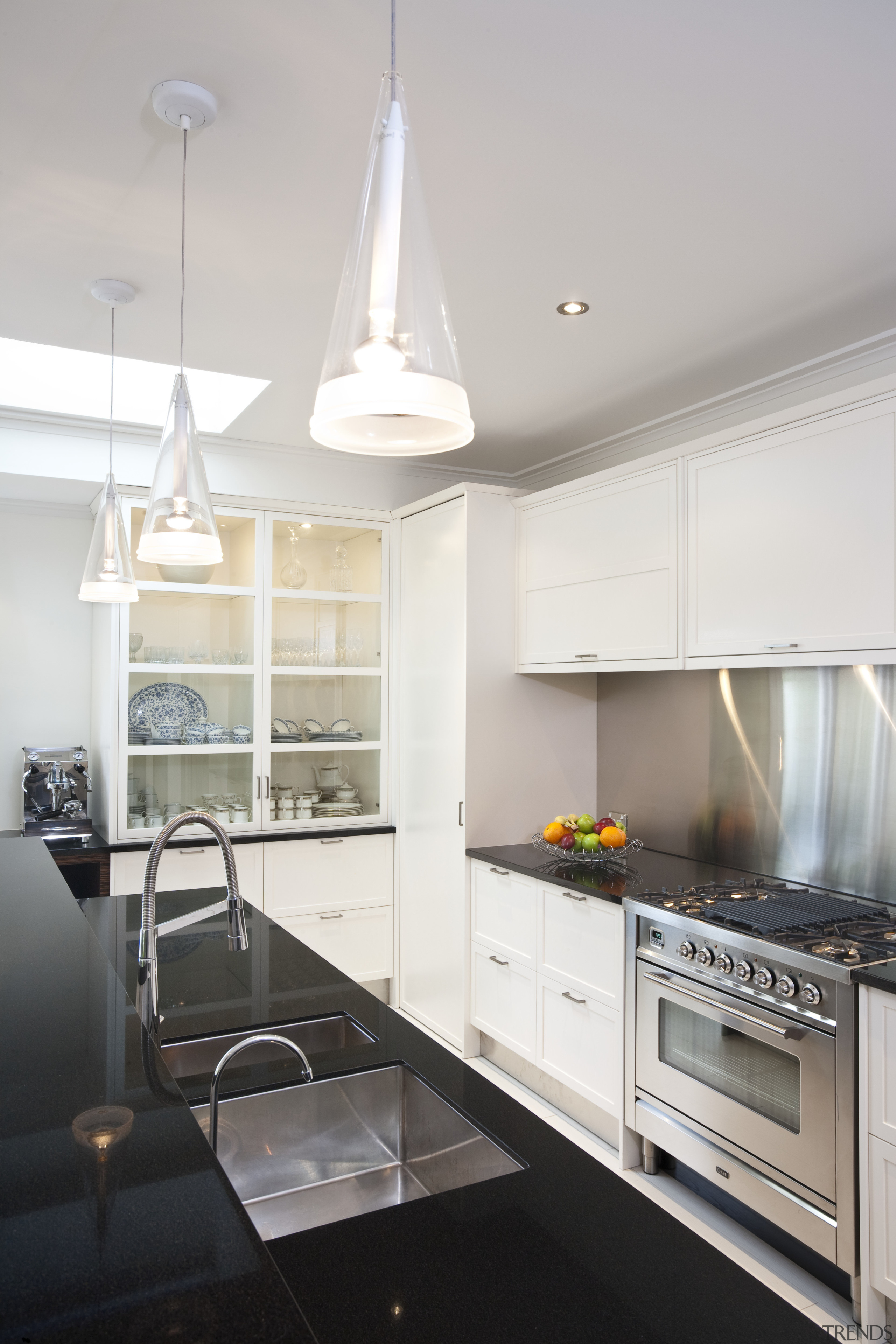 This renovated kitchen features indian black granite benchtops, cabinetry, ceiling, countertop, home, interior design, kitchen, room, white