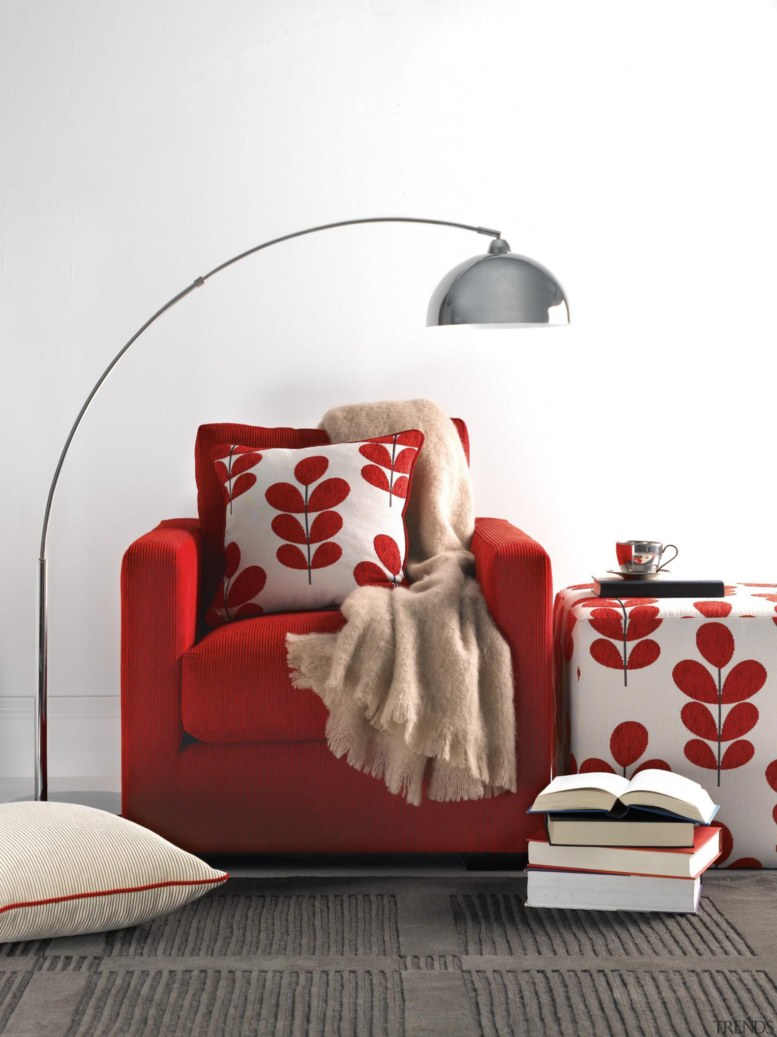 Toto fabric co-ordinates perfectly with our plain - couch, furniture, interior design, lamp, product, product design, red, table, white