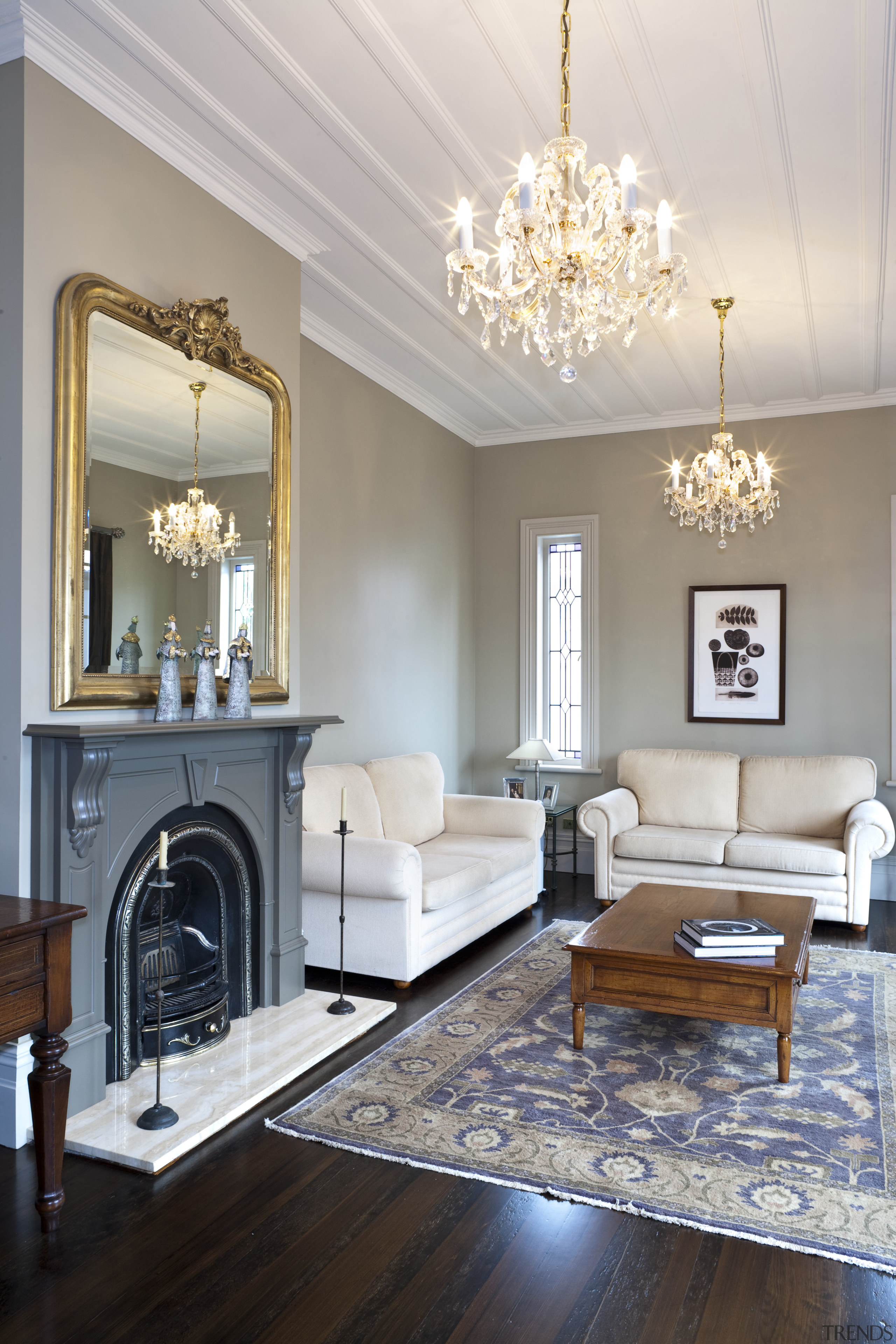 View of this traditional lounge - View of ceiling, floor, flooring, hardwood, home, interior design, living room, room, wall, wood flooring, gray