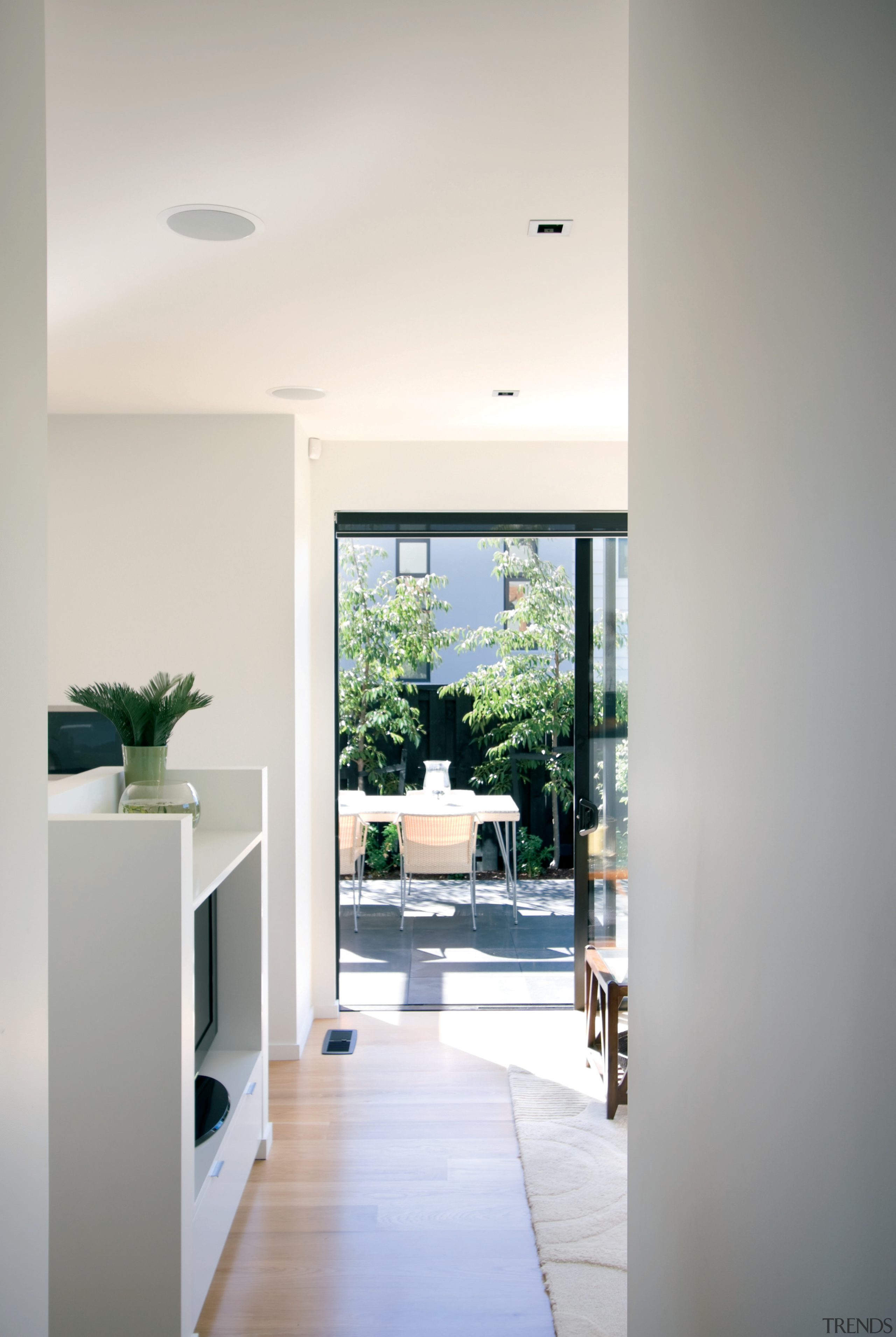 View of a kitchen designed by Carielle Kitchens architecture, ceiling, daylighting, door, floor, home, house, interior design, room, window, gray, white