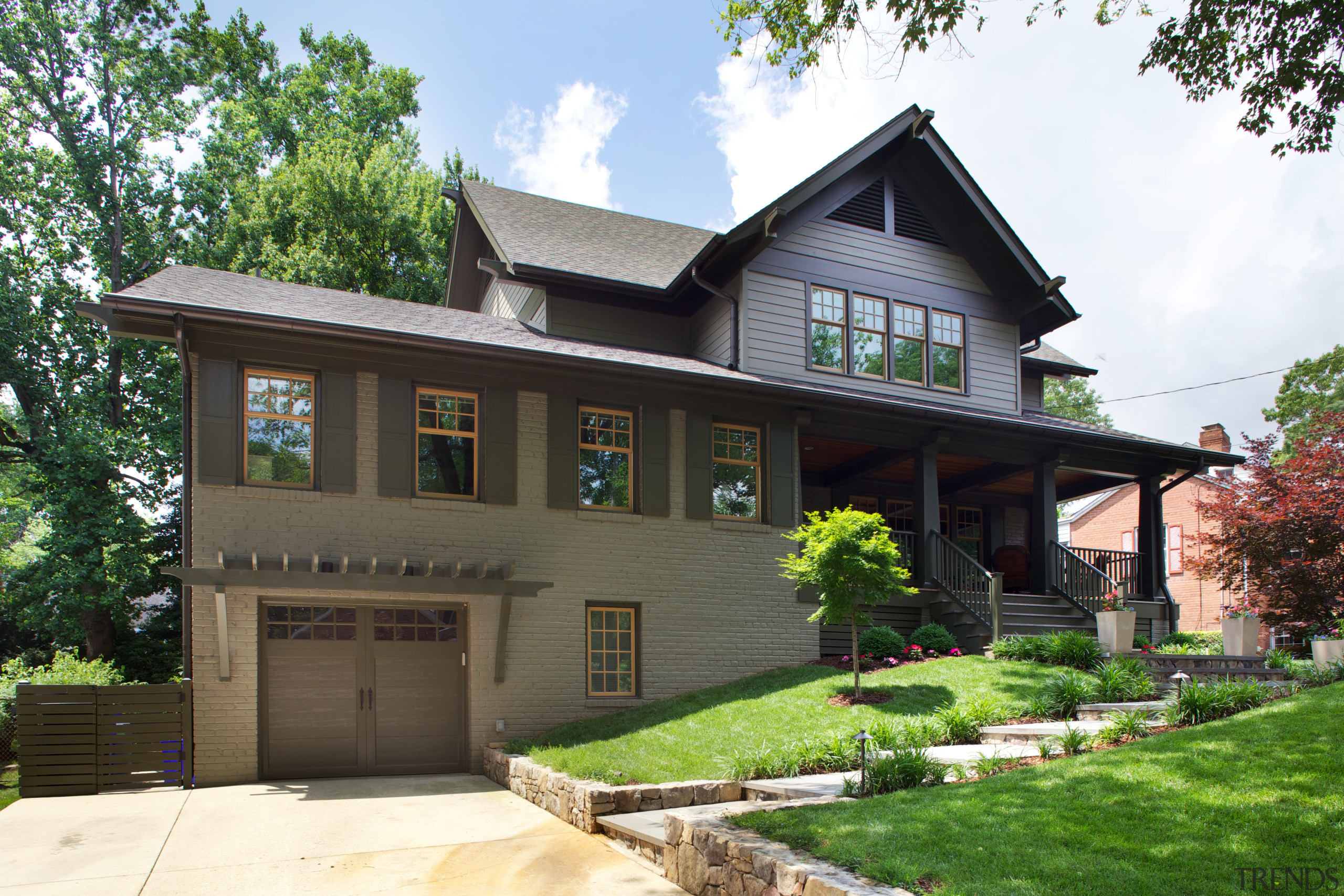 Remodeled in the Craftsman style by architect Jim cottage, elevation, estate, facade, historic house, home, house, property, real estate, residential area, roof, siding, tree, white