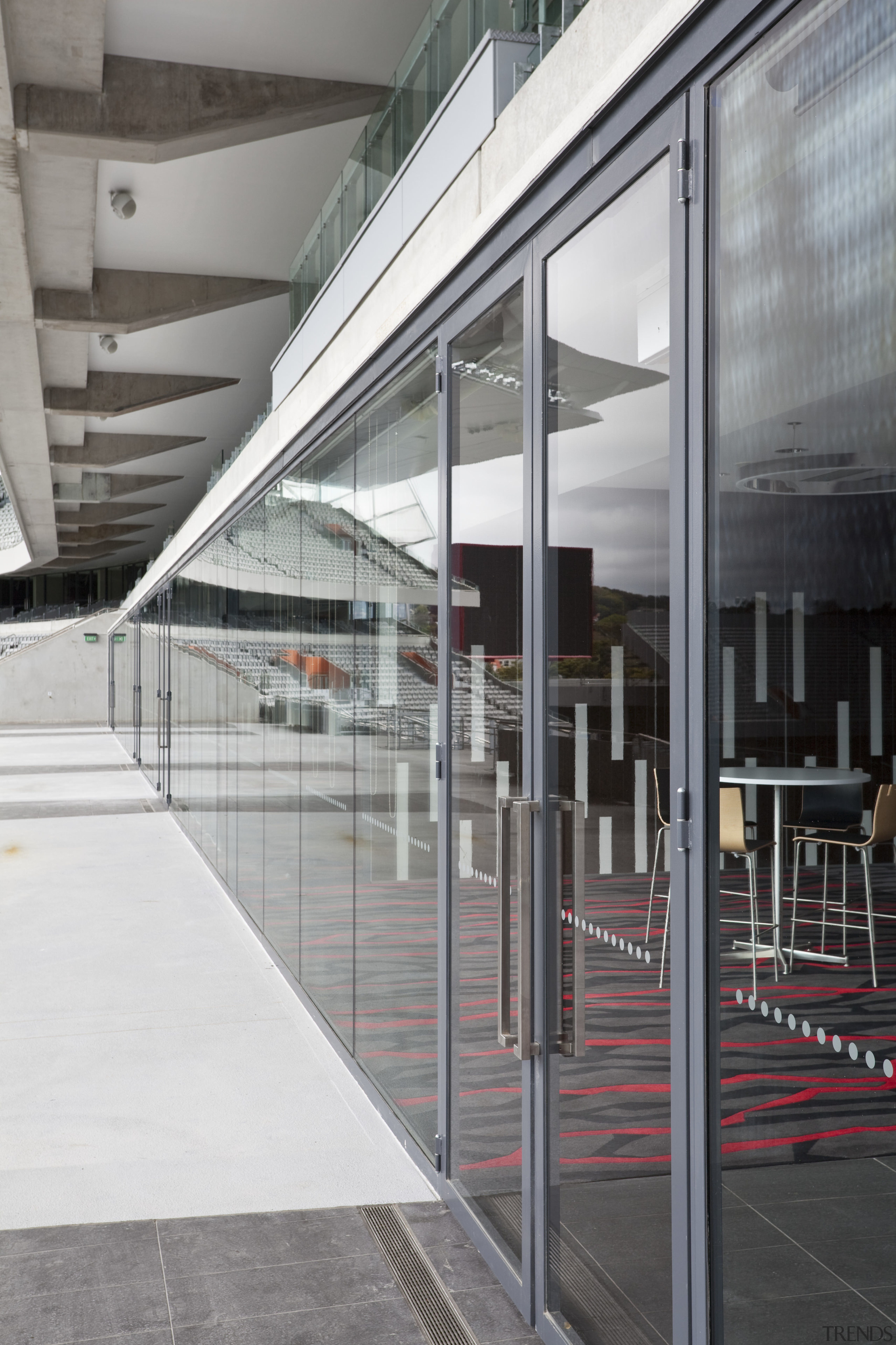 View of fire-rated glazing at the newly upgraded architecture, building, daylighting, facade, glass, metropolitan area, structure, window, gray