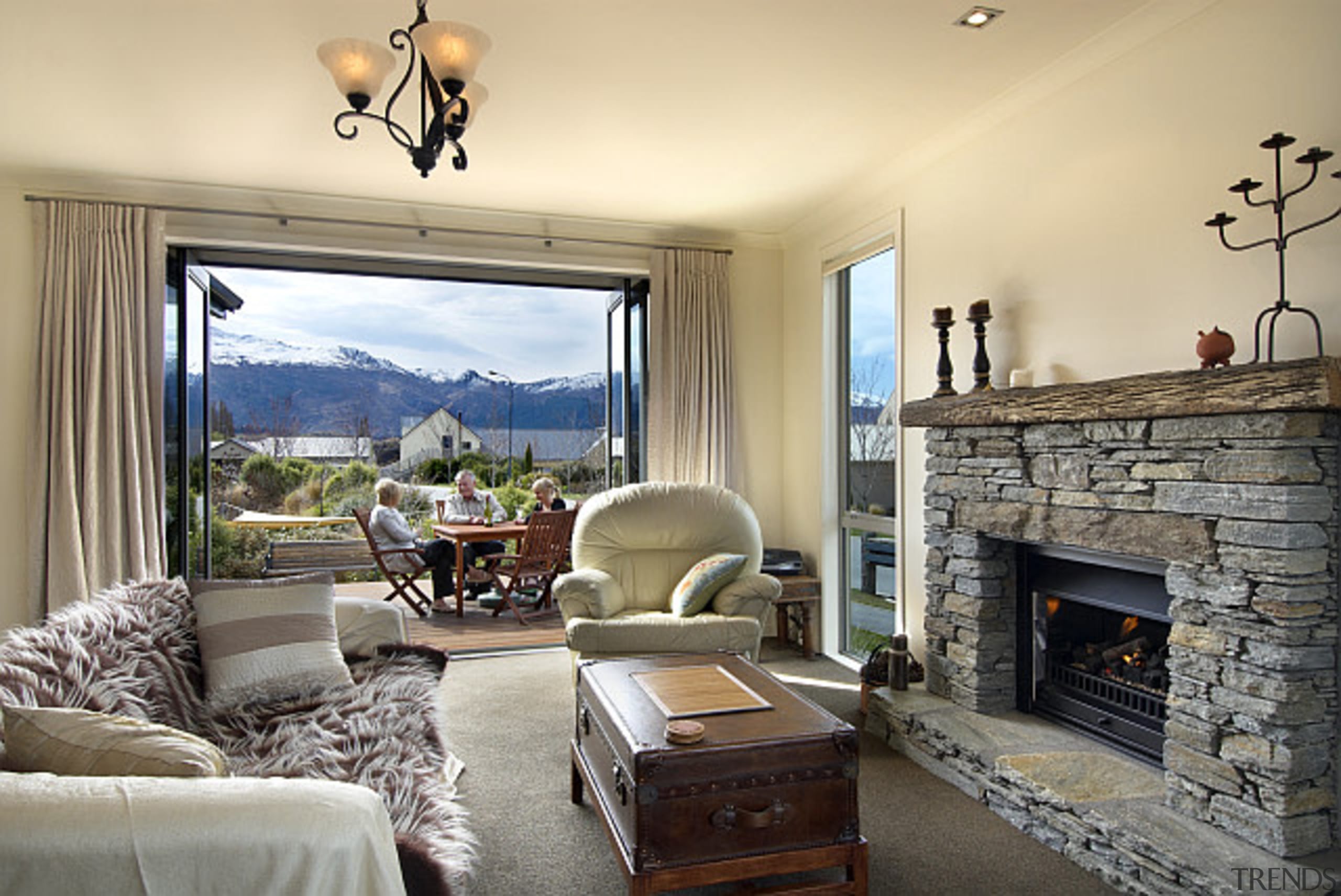 Living area that connects to the deck in ceiling, estate, home, interior design, living room, real estate, room, window, orange