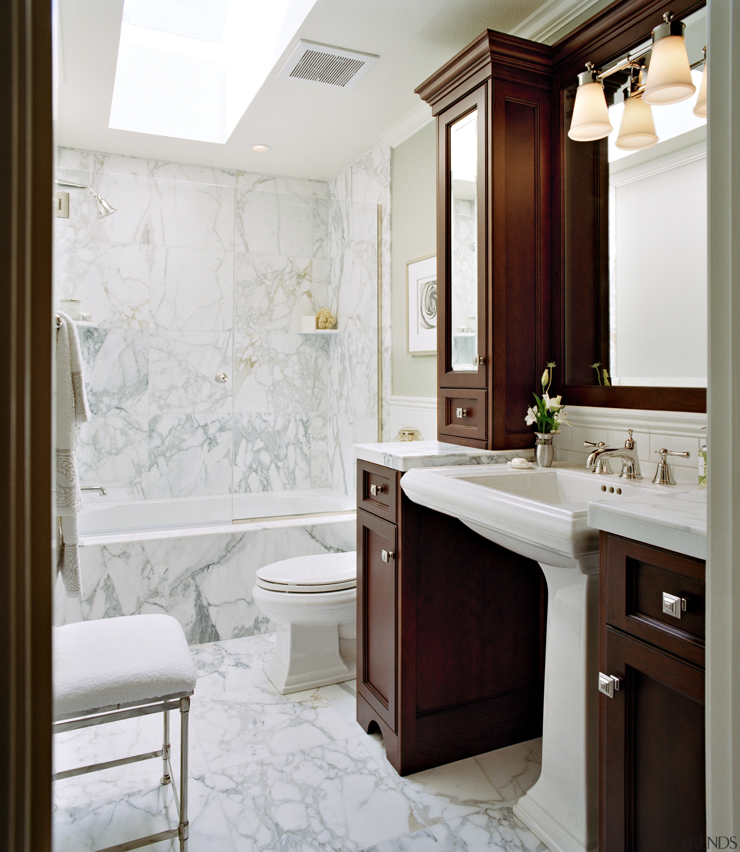 View  of bathrooms designed by NKBA designers bathroom, bathroom accessory, bathroom cabinet, cabinetry, countertop, floor, home, interior design, room, sink, white