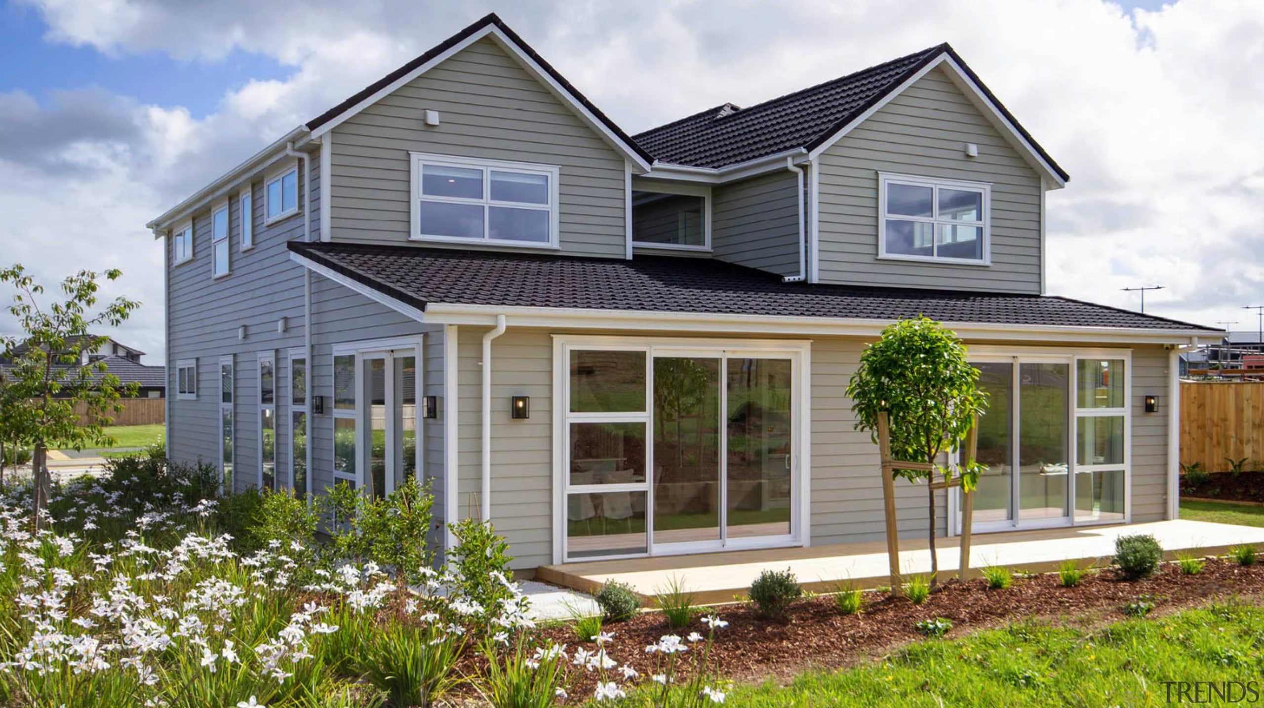 The rear of the generous, two-storey home, complete 