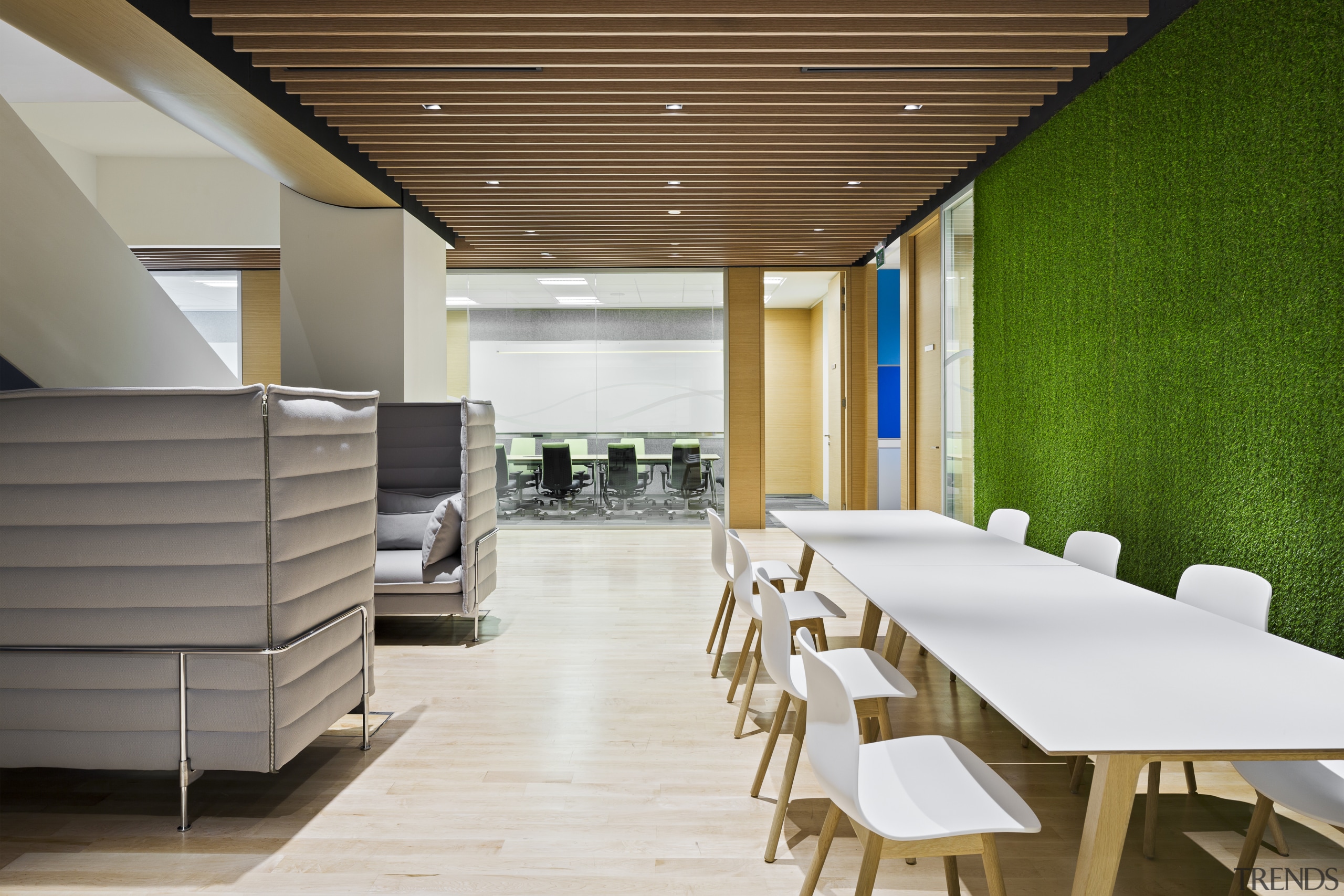 This informal meeting space forms part of the architecture, ceiling, interior design, gray, brown