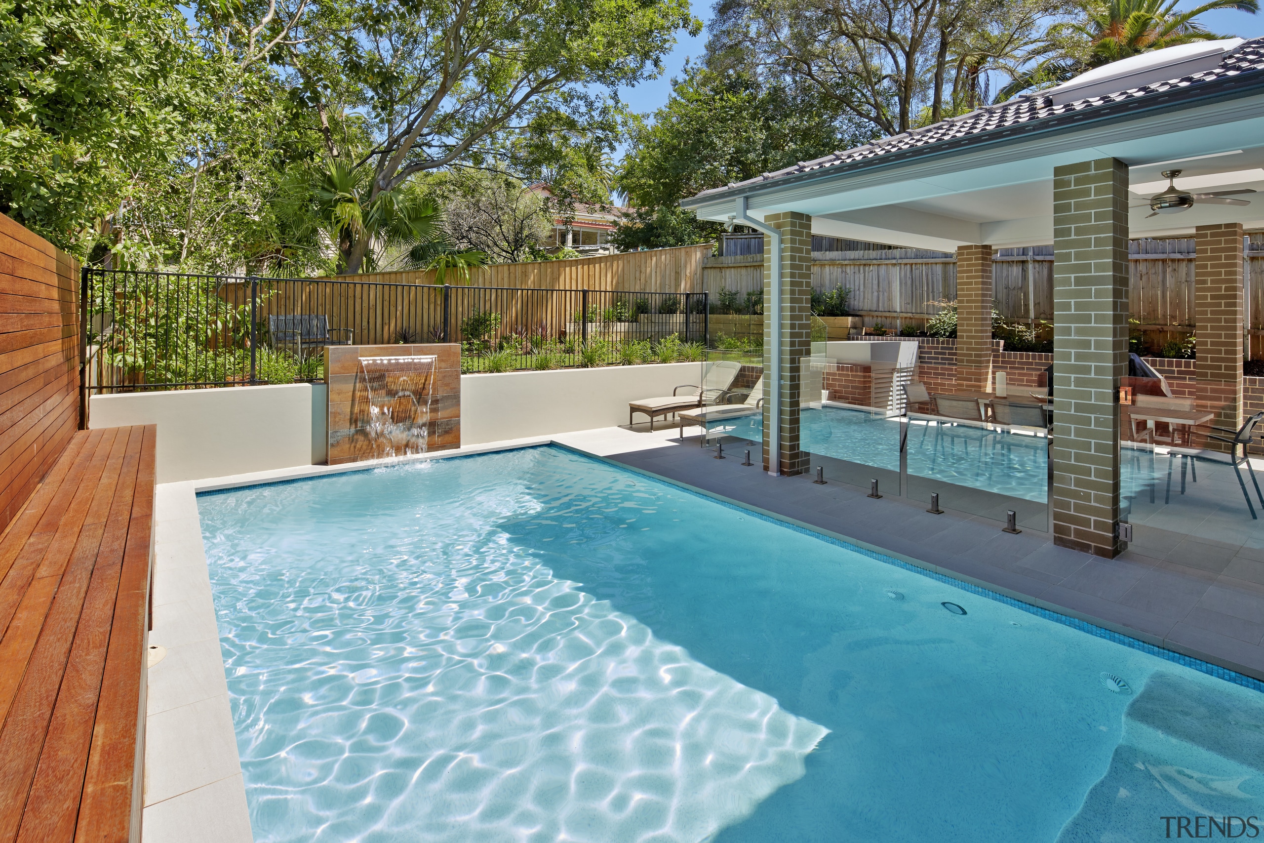 Contemporary new home with pool - Contemporary new backyard, estate, home, house, leisure, outdoor structure, property, real estate, resort, swimming pool, villa, teal