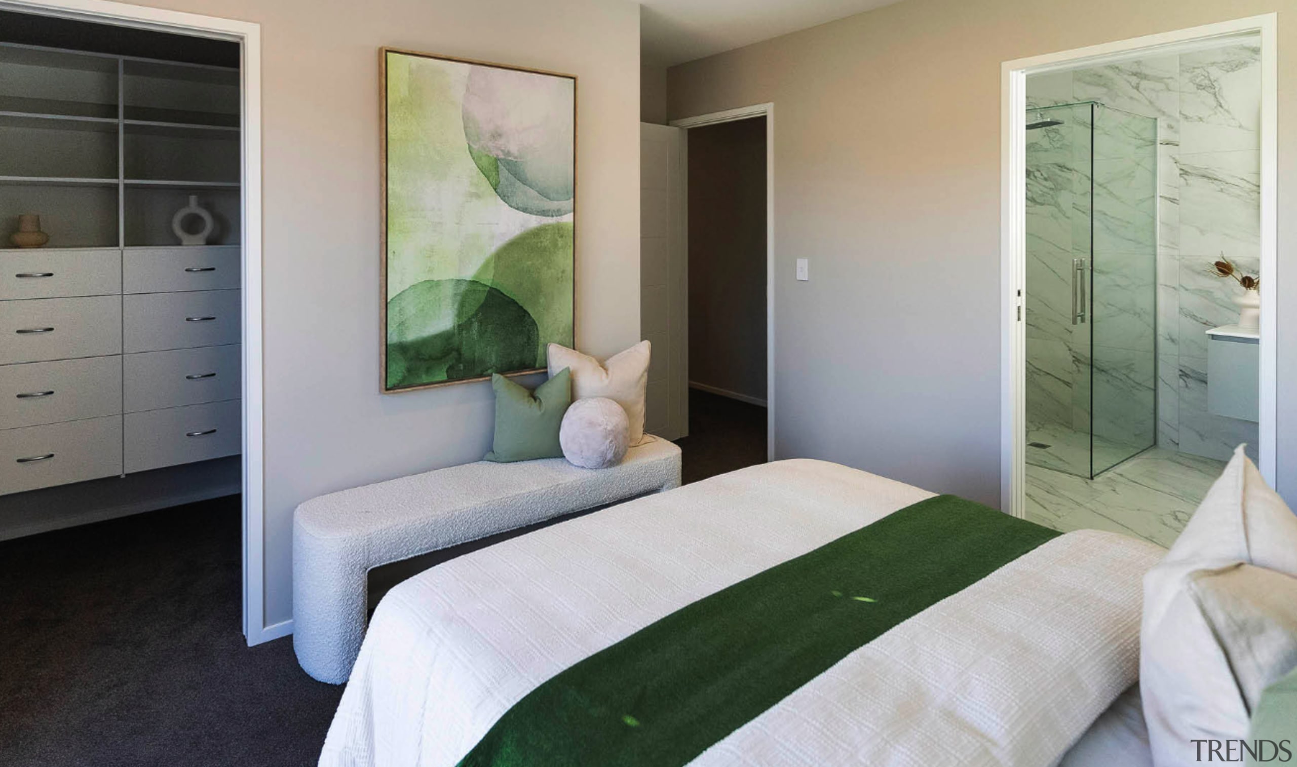 With the doors left open, the upmarket bathroom 