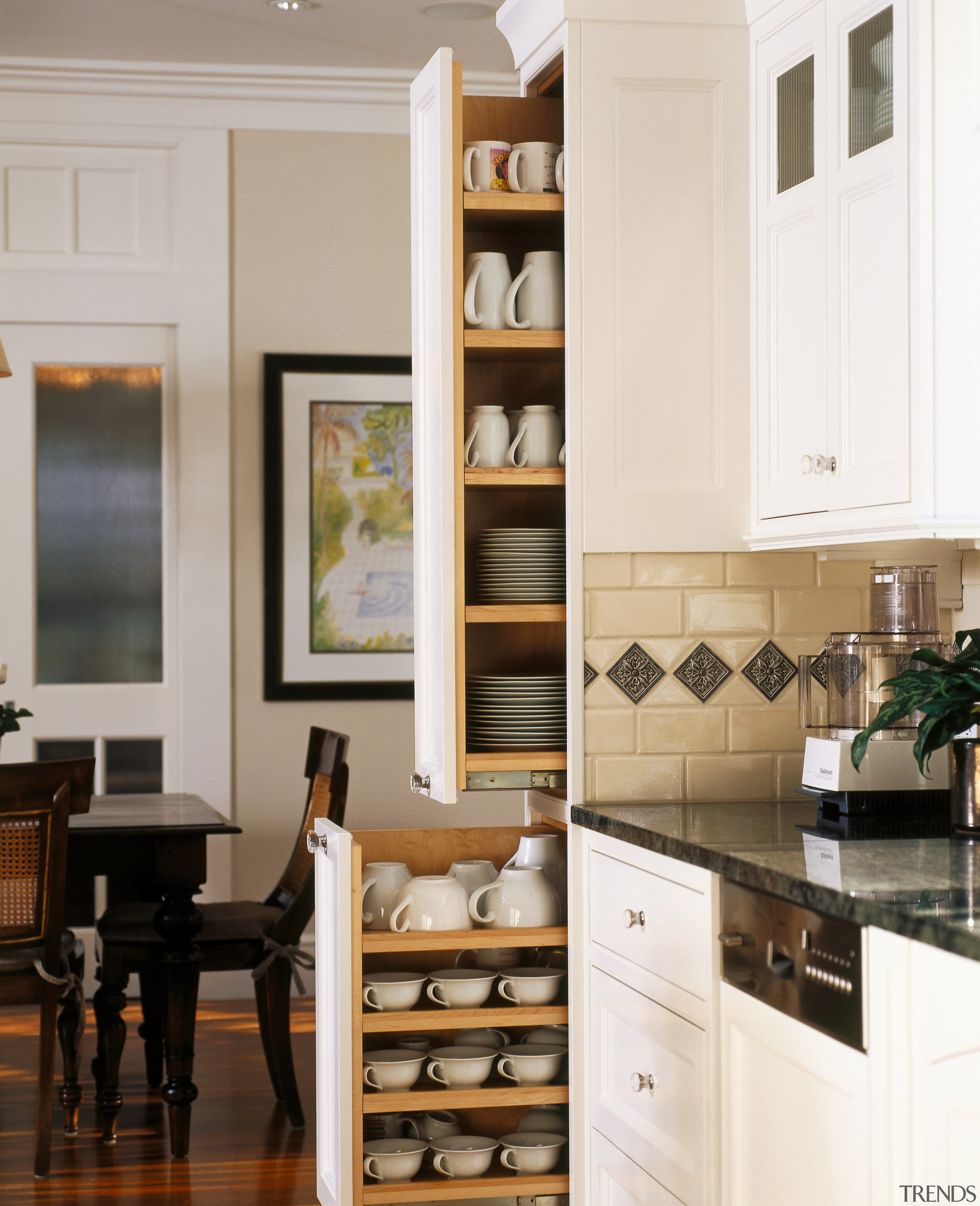 view of the kitchen where the cabinetry provides cabinetry, countertop, cuisine classique, furniture, interior design, kitchen, white