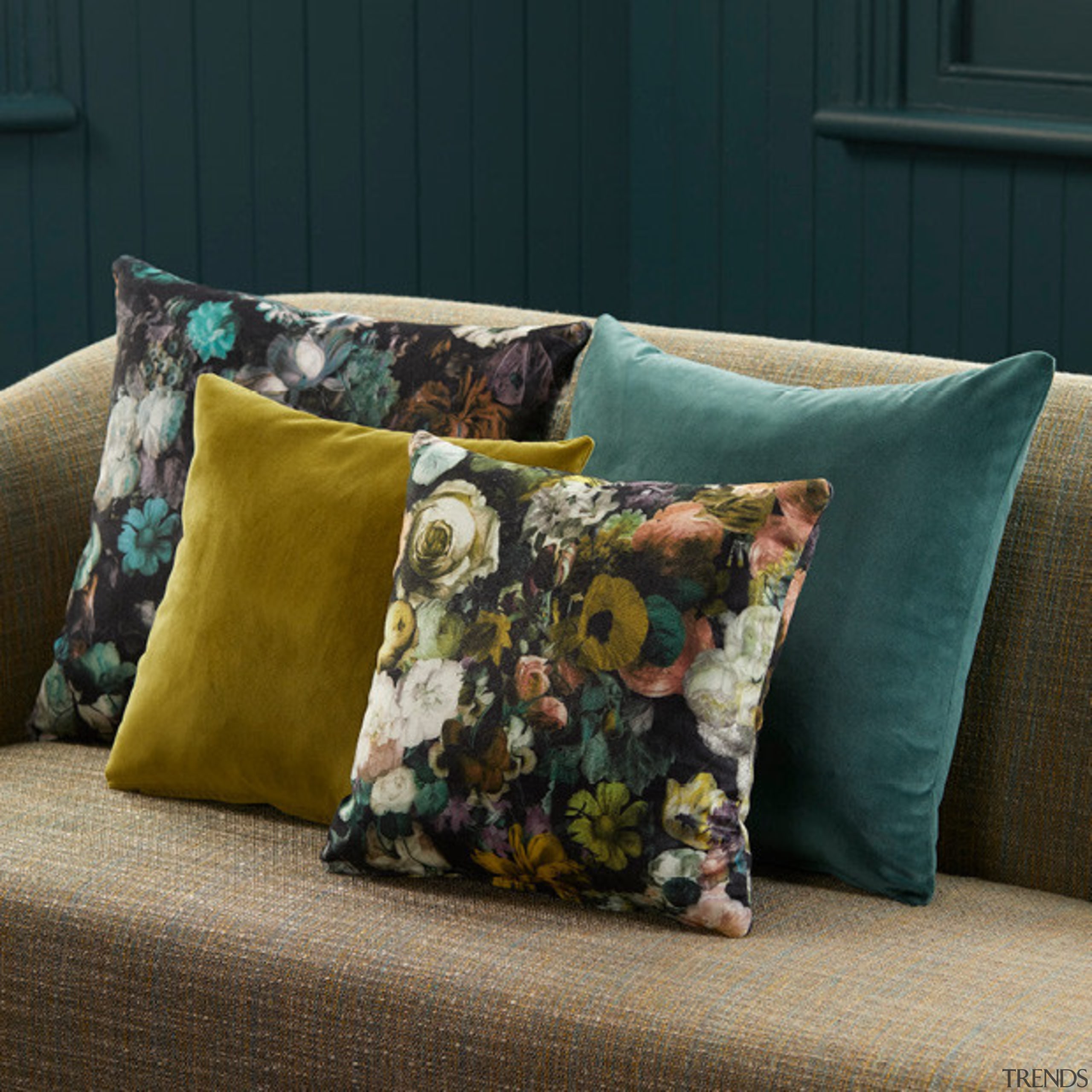 Flowerbomb features a majestic, ethereal bouquet of peonies, cushion, furniture, pillow, textile, throw pillow, black, brown