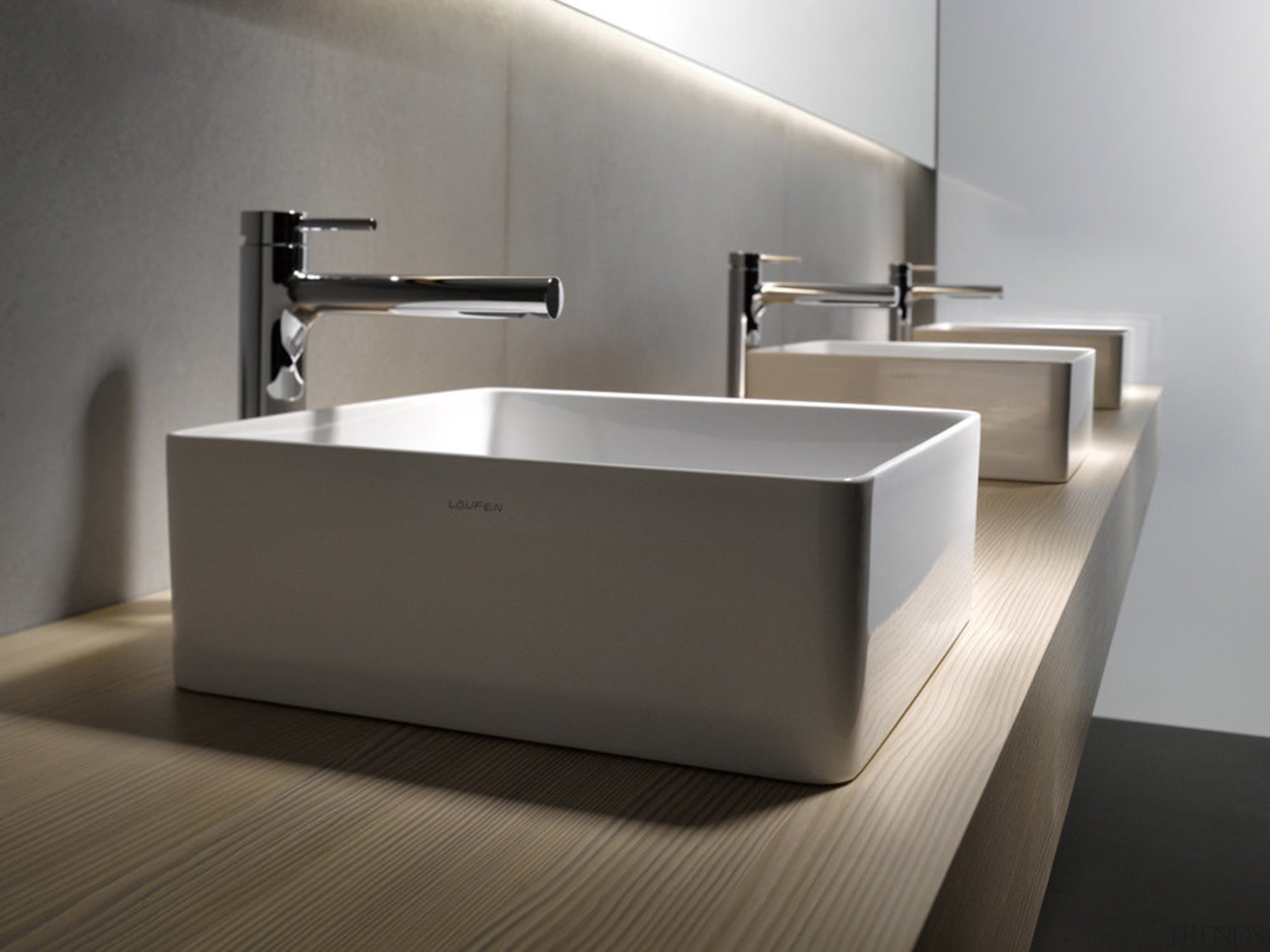 The Living Square range from laufen is also bathroom, bathroom sink, ceramic, floor, plumbing fixture, product design, sink, tap, gray, black