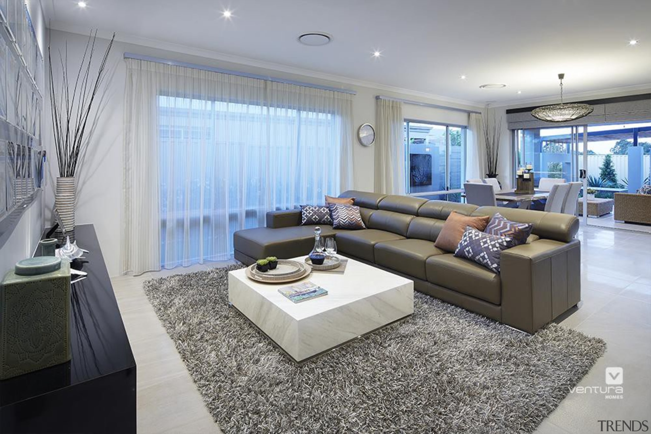 Living Room Design. - The Sanctuary Display Home ceiling, floor, home, interior design, living room, property, real estate, room, gray