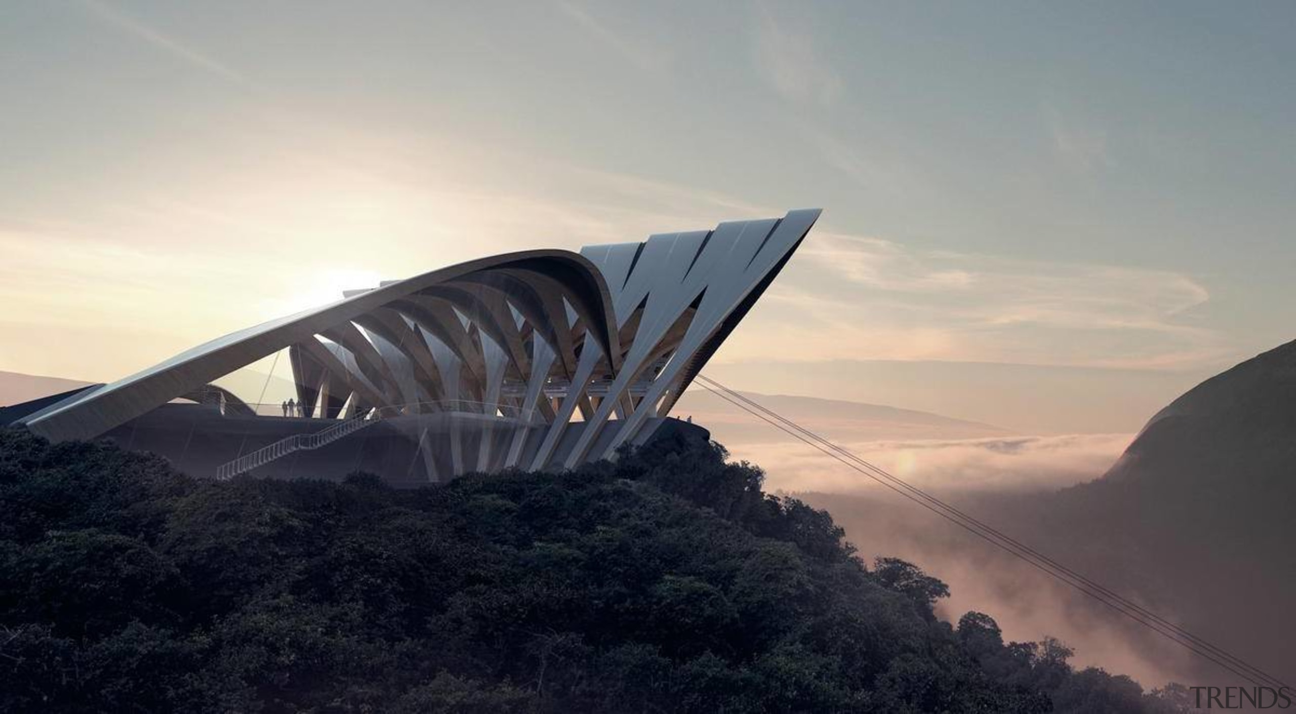 A ZHA cable car project - A ZHA architecture, cloud, morning, sky, sunlight, black, gray