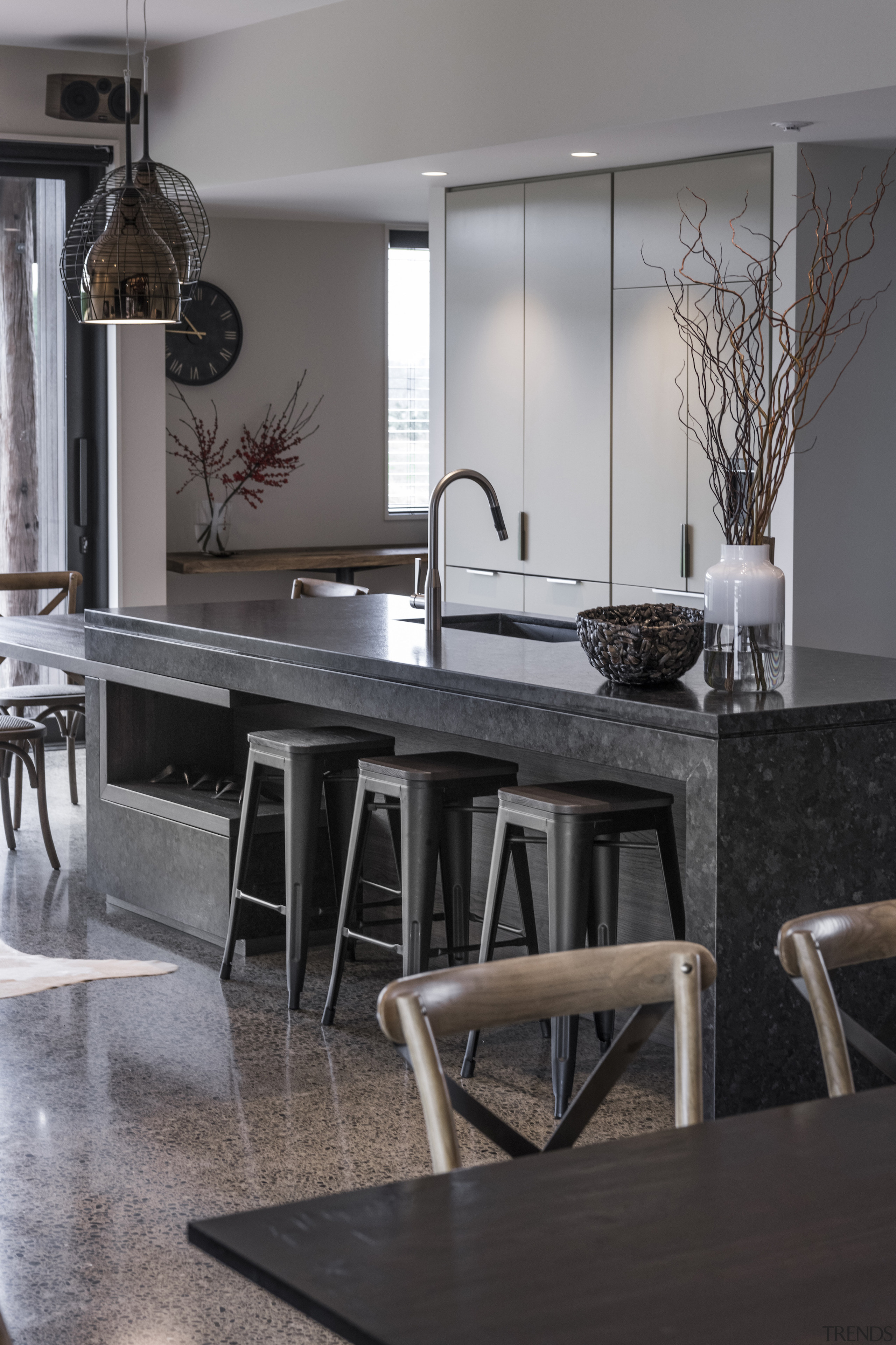 Seating options abound in the country kitchen and 