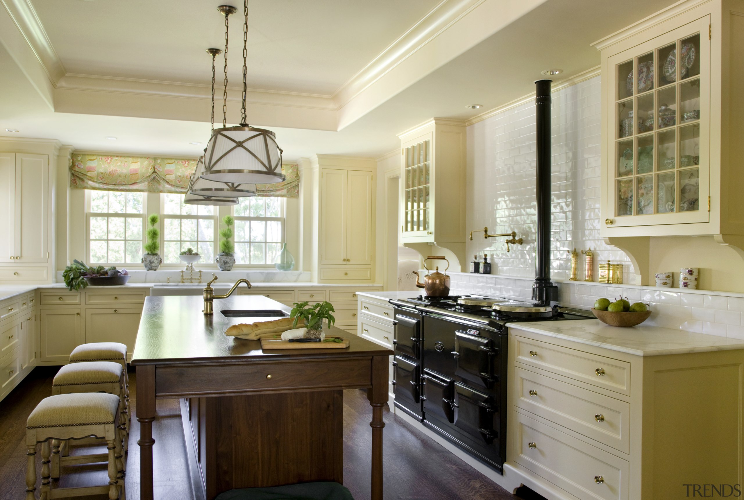 Overall view of the traditional kitchen area - cabinetry, countertop, cuisine classique, home, interior design, kitchen, room, window, orange, brown