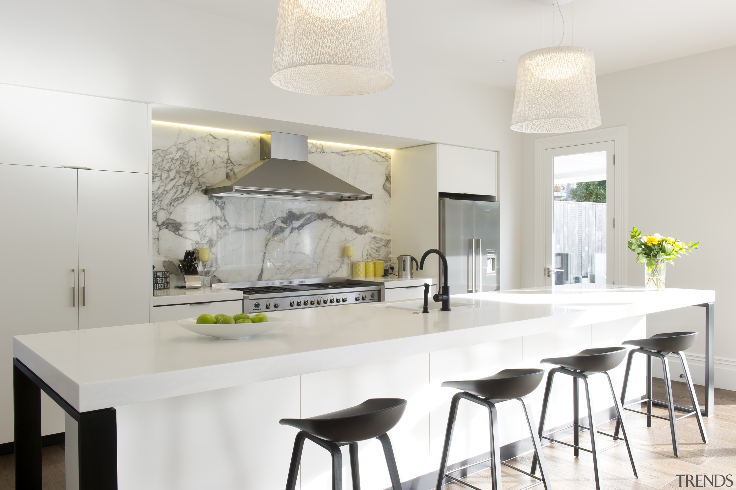 Photo by Mark Heaslip; design by Trinity Design countertop, cuisine classique, dining room, interior design, kitchen, table, white