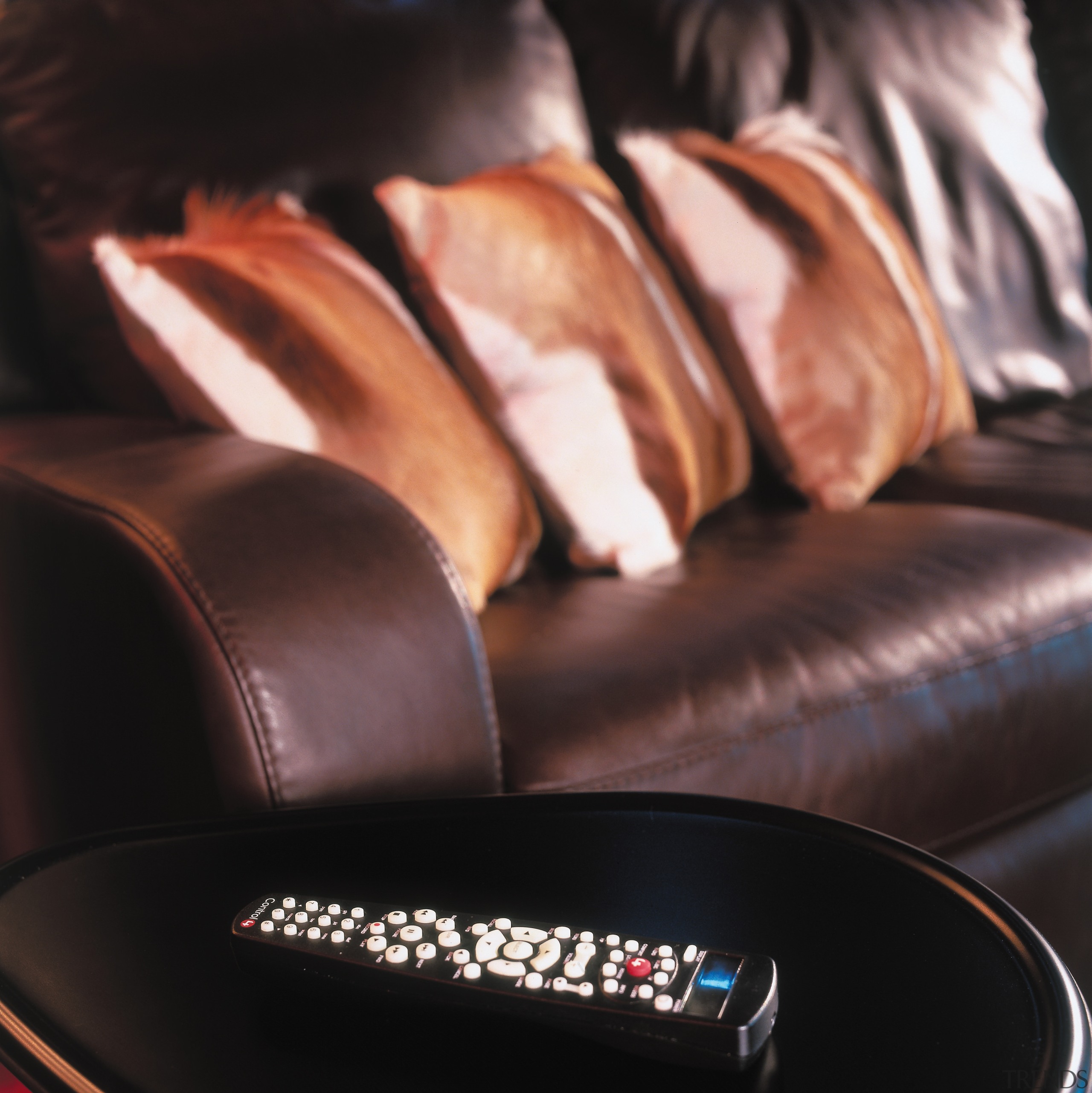 view of the theatre featuring brown leather furniture, automotive design, car seat cover, black