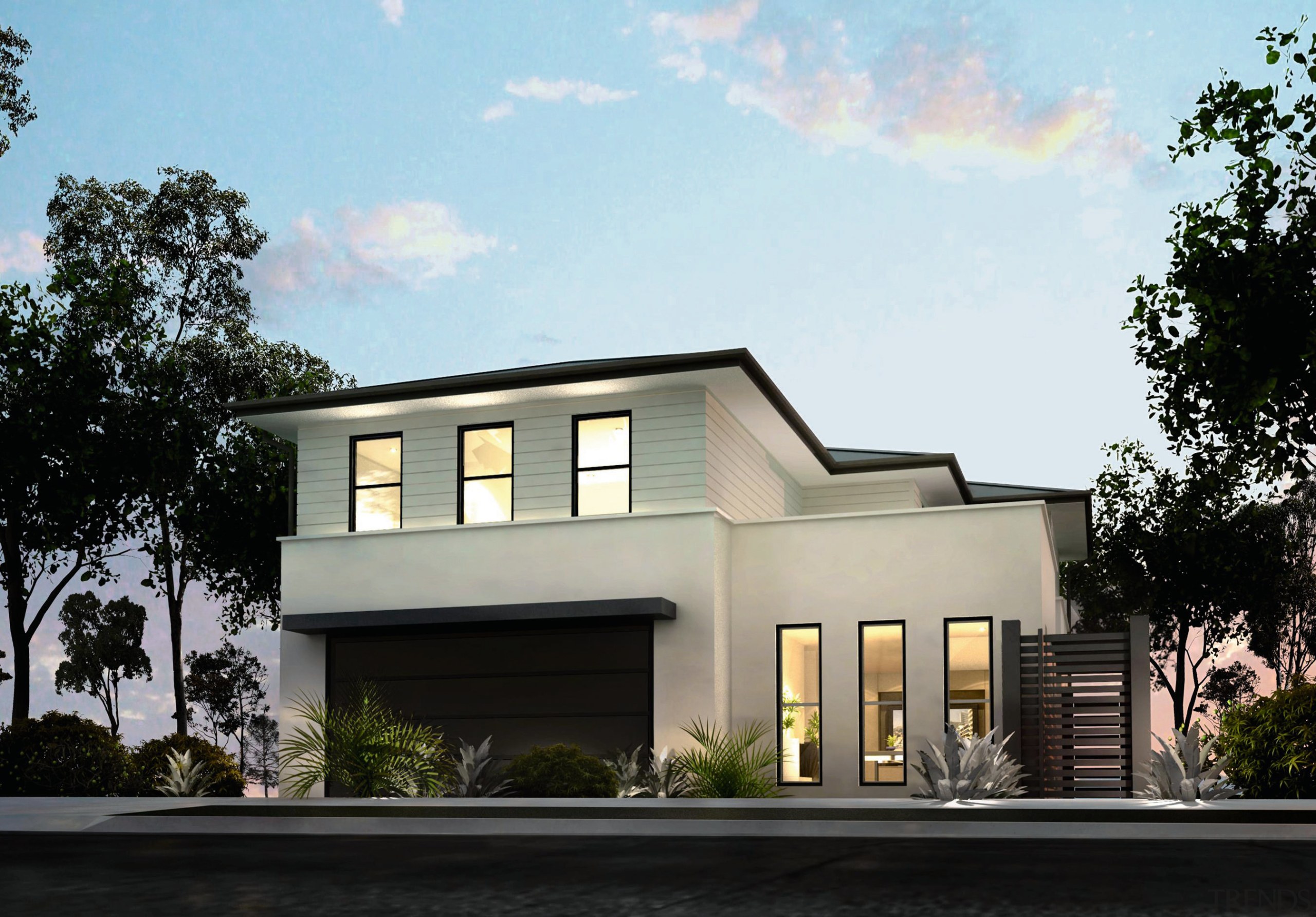 An exterior view of this house featuring coastal architecture, building, elevation, estate, facade, home, house, property, real estate, residential area, siding, window, black, white