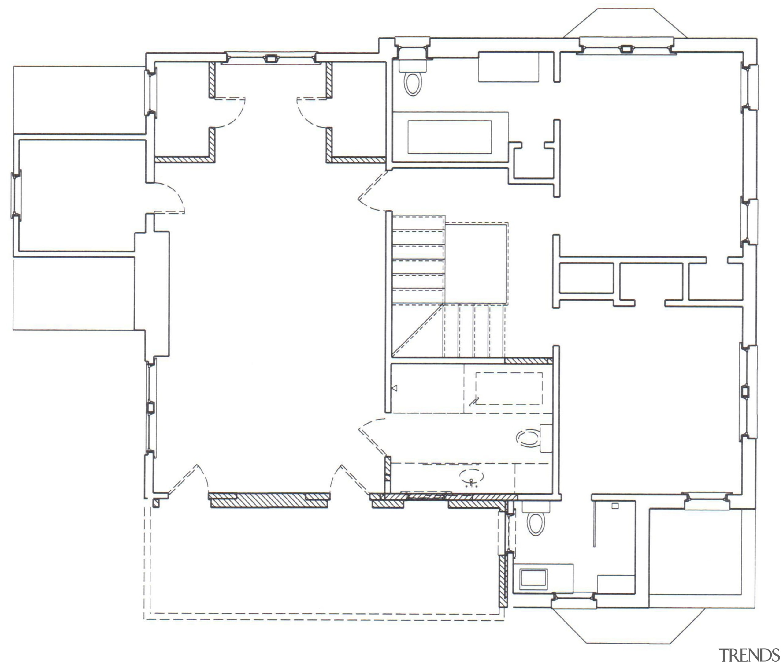This master suite's architects were James Hess and area, black and white, design, diagram, drawing, floor plan, line, plan, product, product design, structure, technical drawing, white