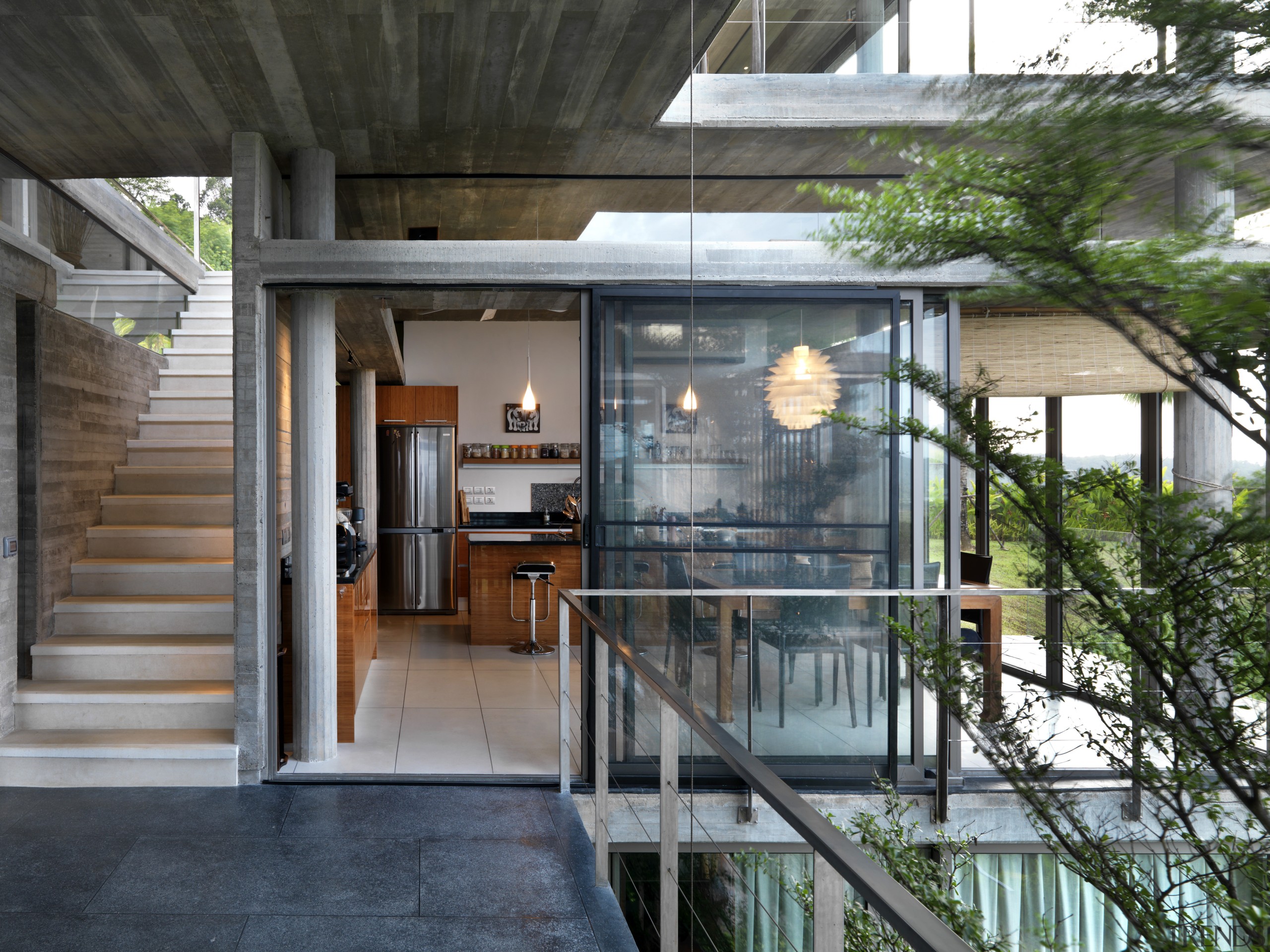 View of modern home designed by Design Unit architecture, courtyard, home, house, real estate, gray, black
